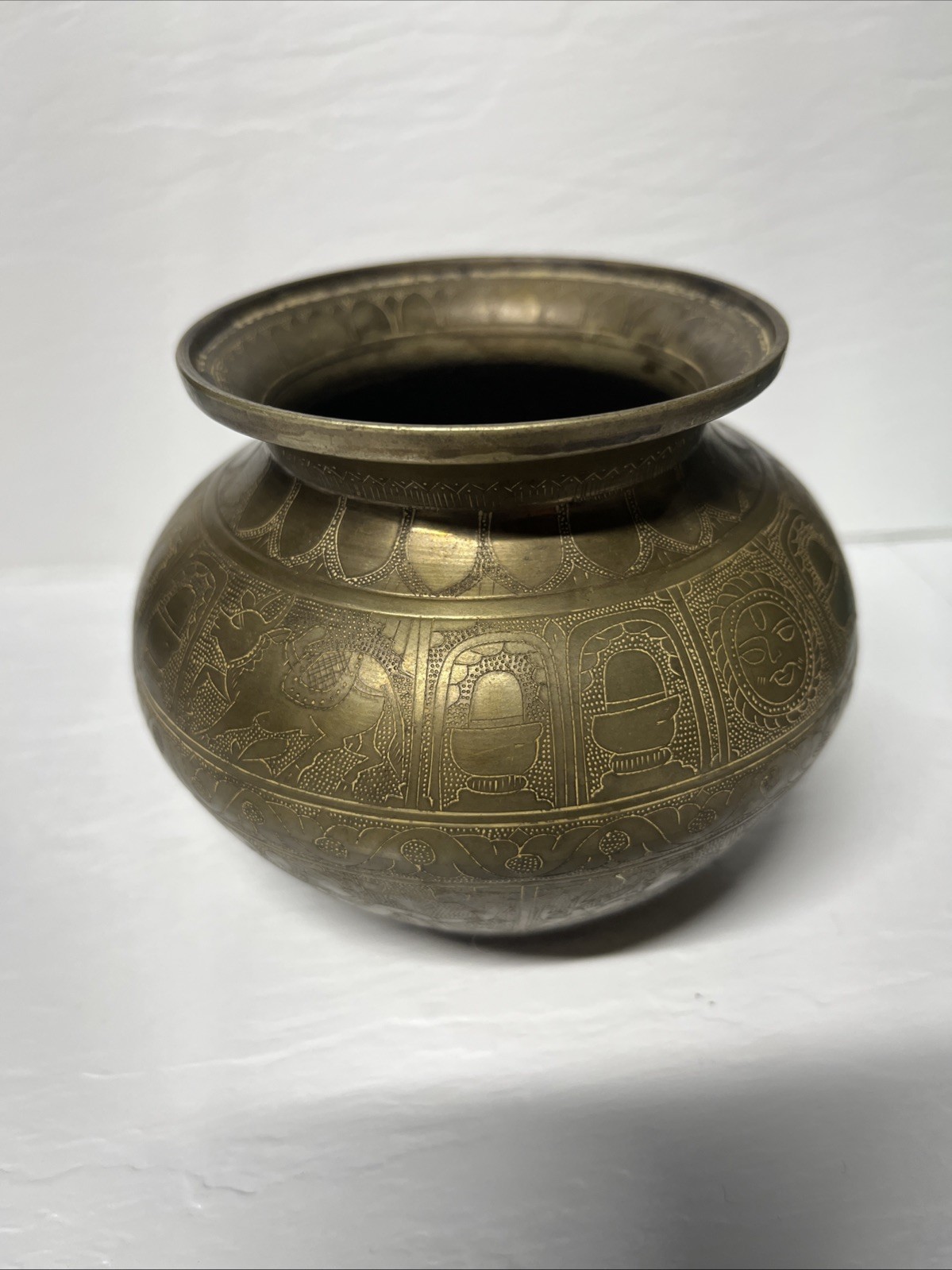 Small Old Antique Hindu Holy Water Pot Brass Engraved