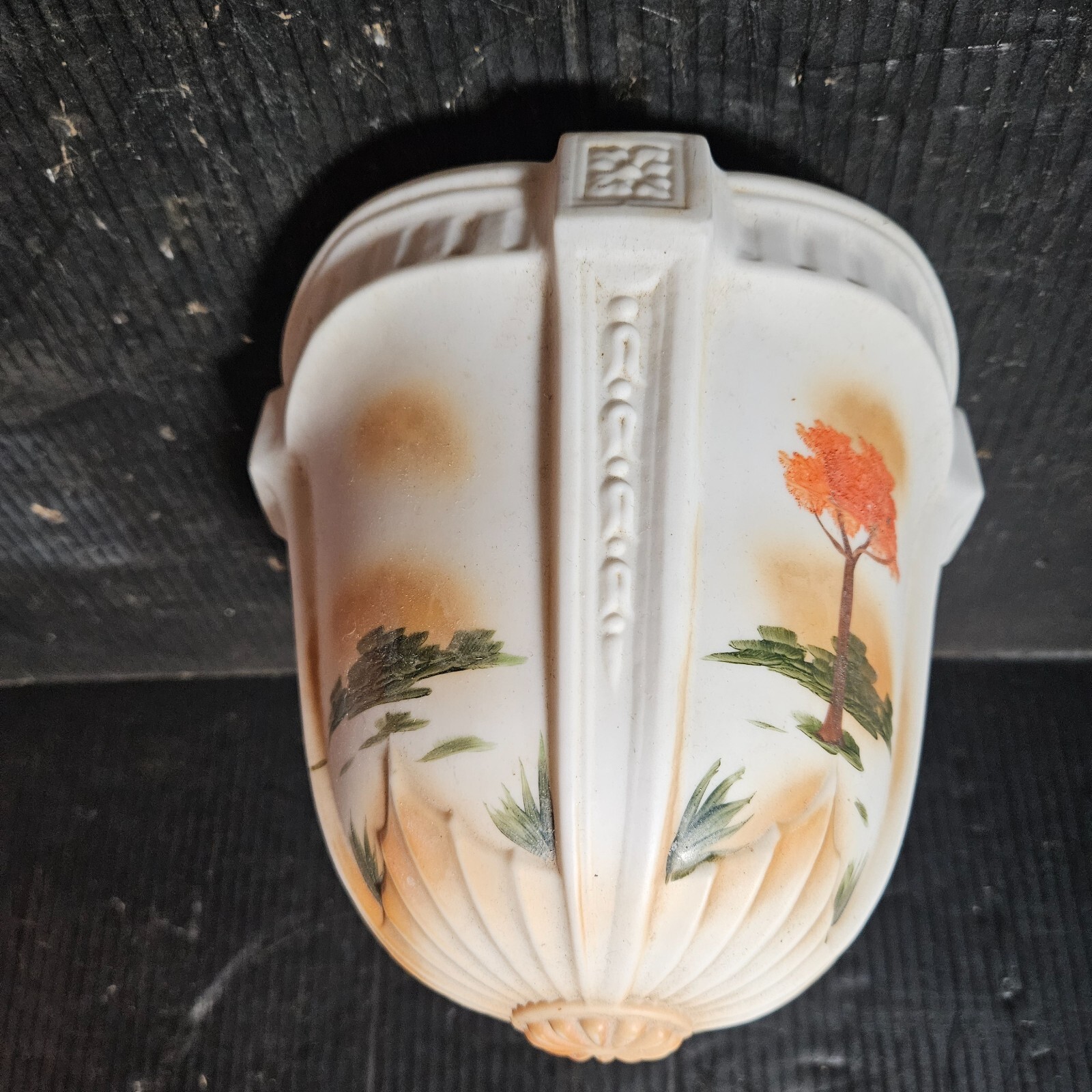Vintage Art Deco Tree Oasis Embossed Acid Etched Milk Glass Lamp Shade 4″ Fitter