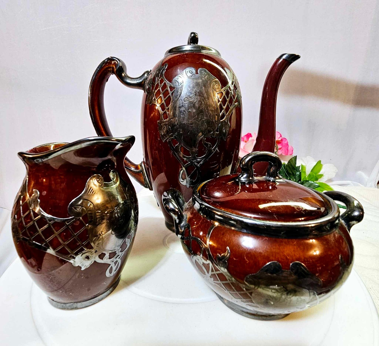 Vtg Art Nouveau Sterling Silver Teapot, Creamer Sugar SET- READ DESCRIPTION” SEE