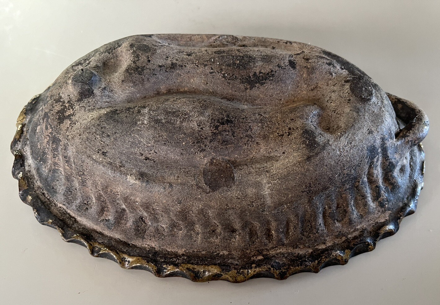 Antique Moravian Tortoise Glazed Earthenware Fish Mold, C 1910