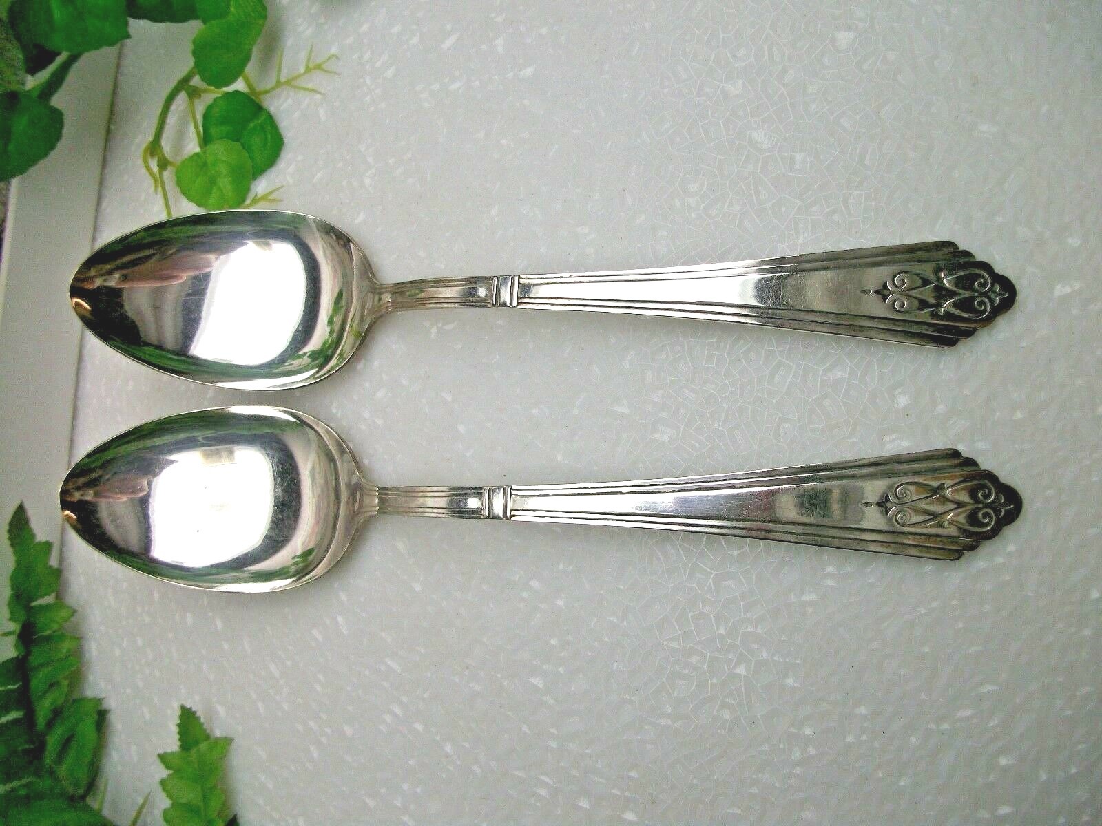 2 International Silver Winthrop DREXEL Silverplate Solid Serving Spoons 1929