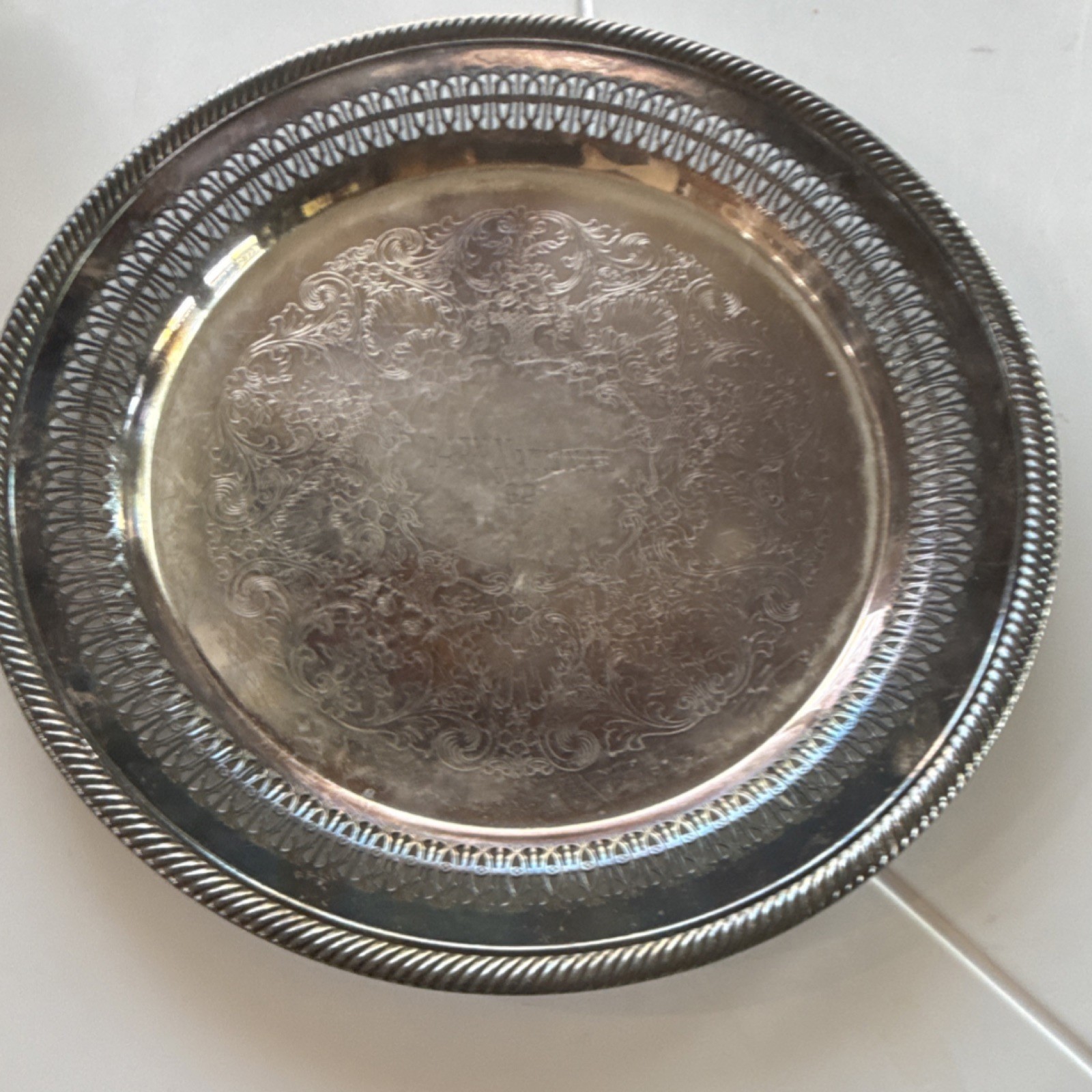 Wm. Rogers Silverplate Ornate Floral Engraved Platter Tray 170 Post-1940