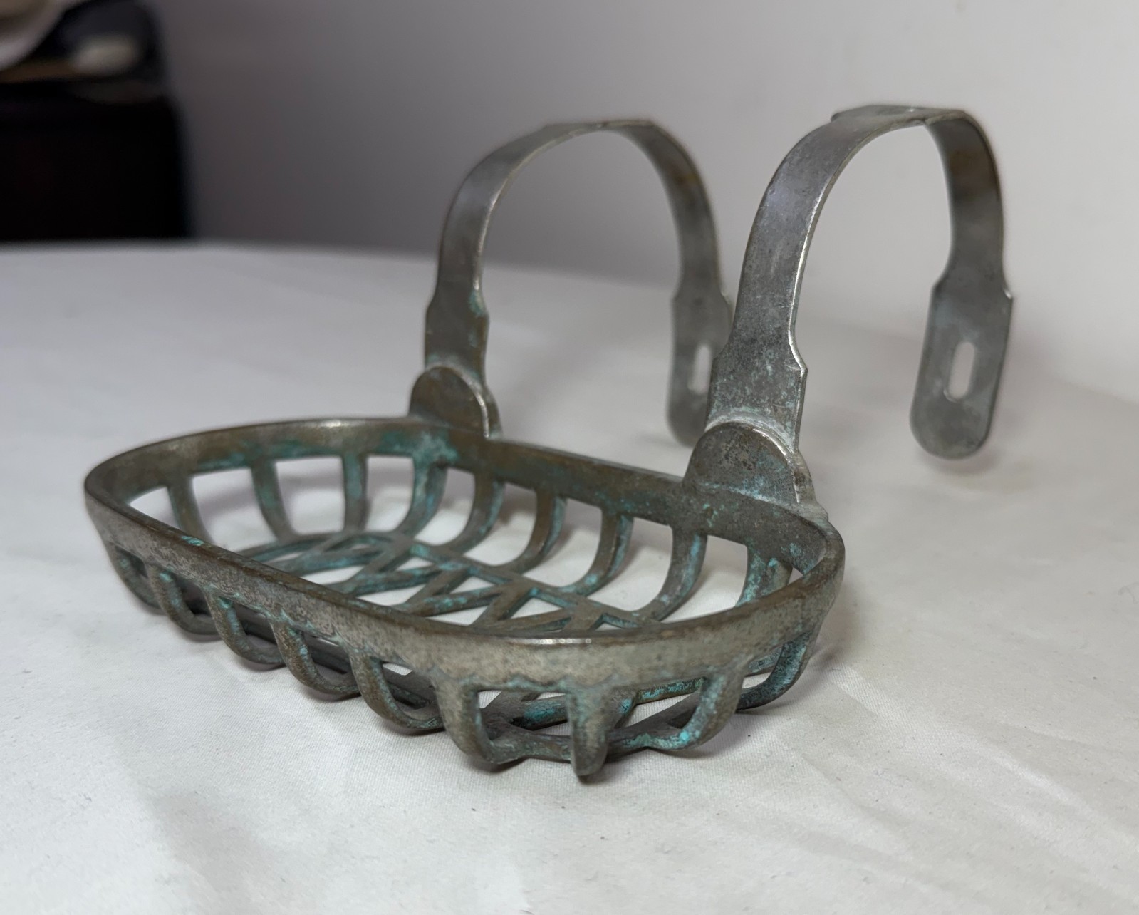 Antique industrial nickel plate brass bathroom bathtub fixture soap dish holder
