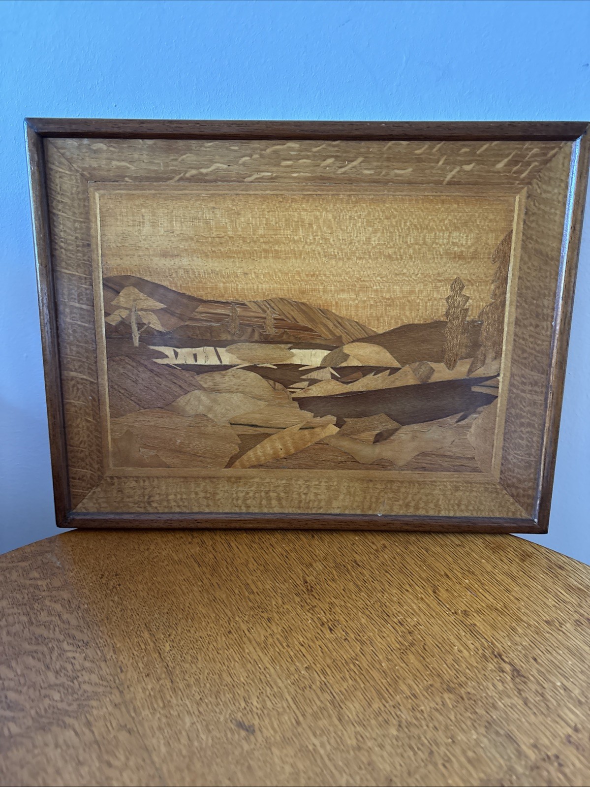 Vintage Marquetry Wooden Scene of Loch Orchy Argyll 12 x 9.25 Inches