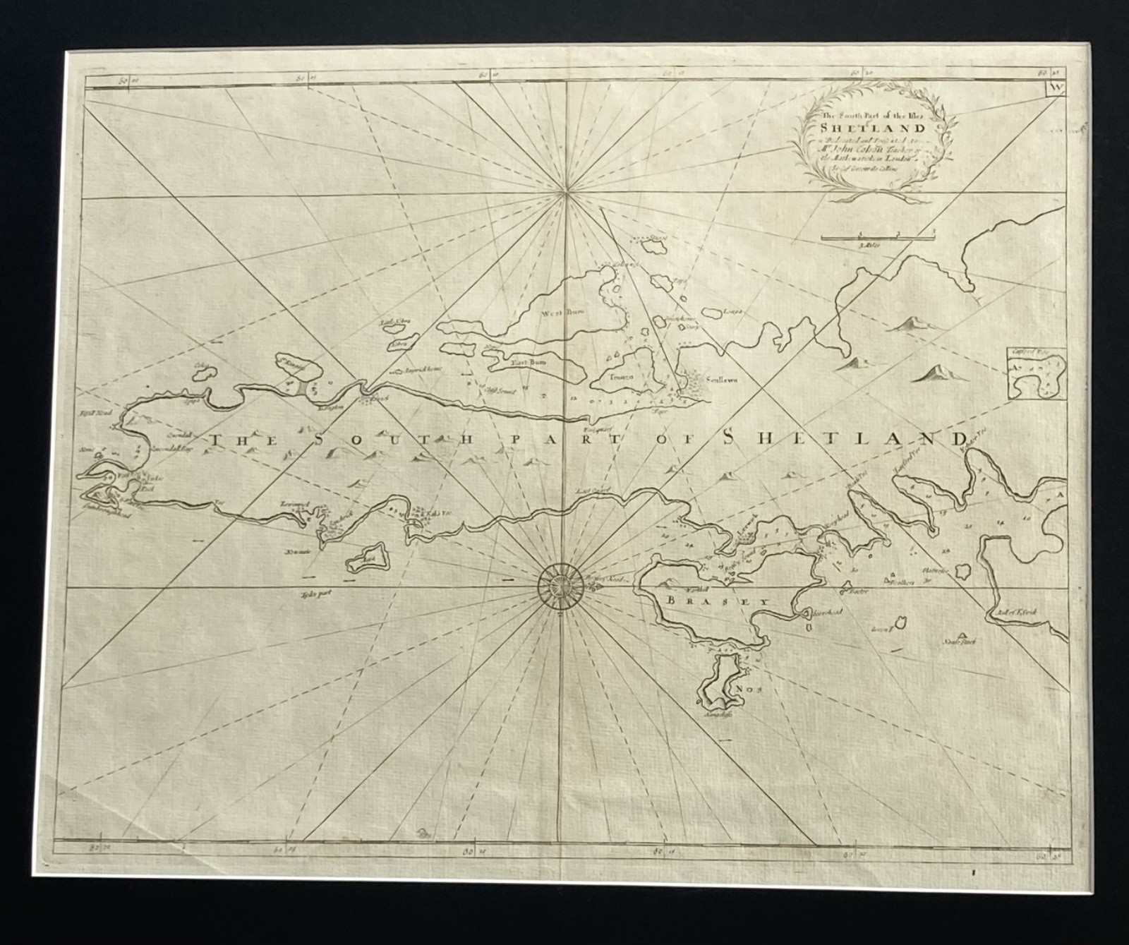 ANTIQUE SEA CHART – SHETLAND ISLES (SOUTH) – GREENVILLE COLLINS PUBLISHED c.1693