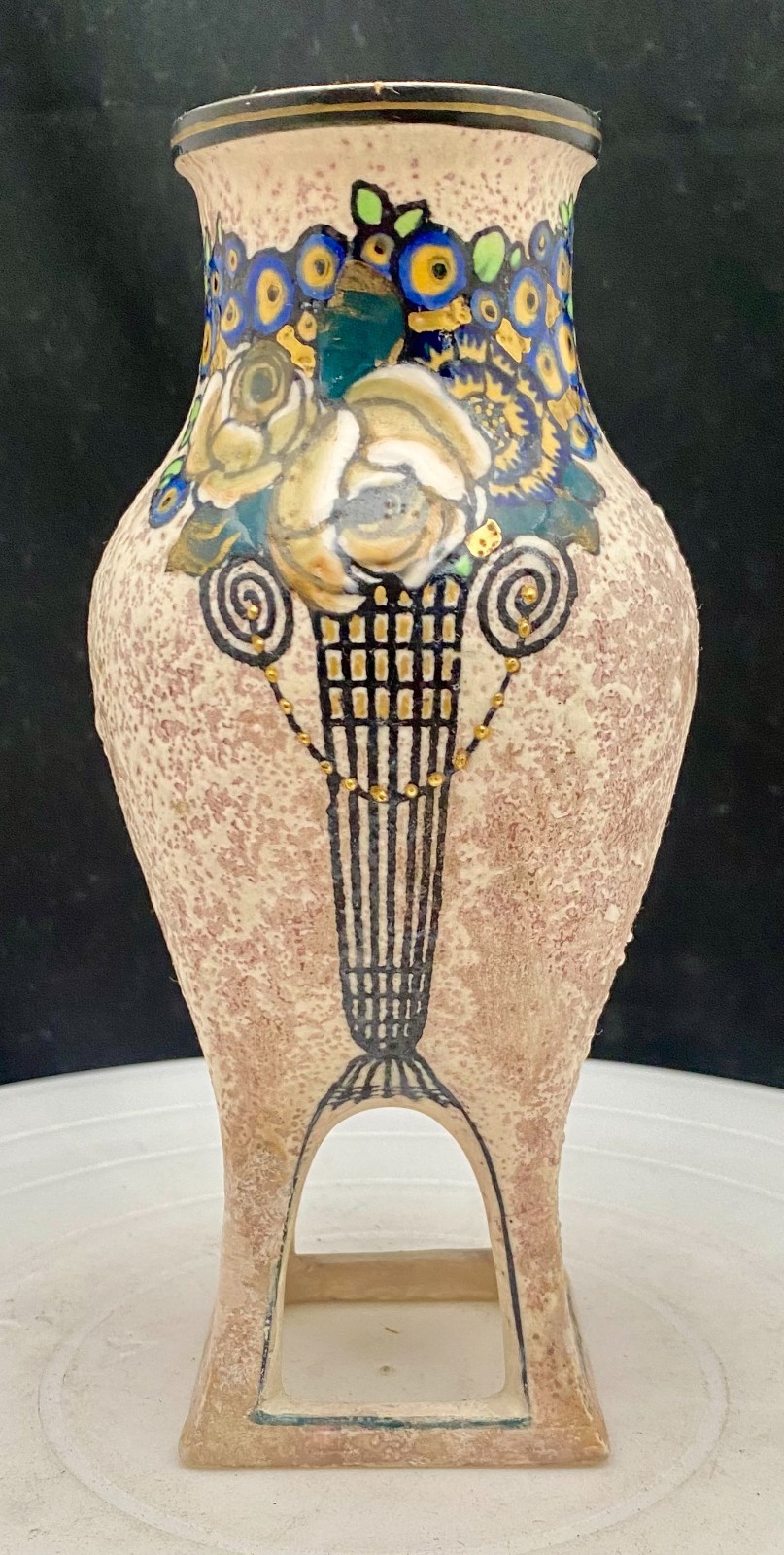 ANTIQUE ART NOUVEAU AUSTRIAN ERNST WAHLISS VIENNA SECESSIONIST VASE 7″, c1890 vg