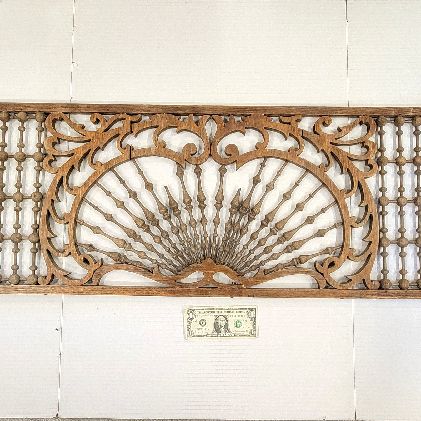 16×48″ Antique Stick Ball Shell Oak Fretwork Victorian House Wood Architectural