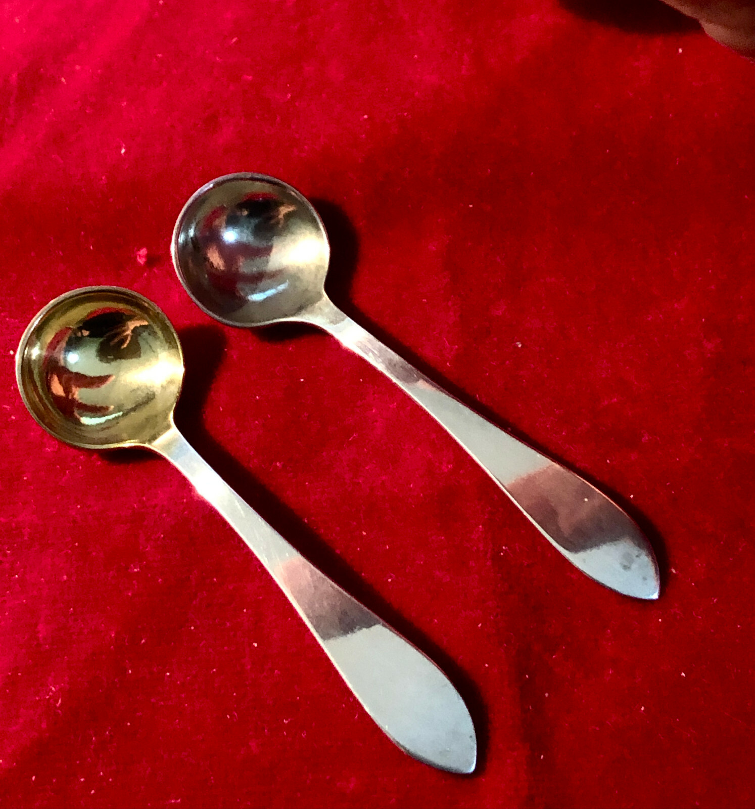 DOMiNICK & HAFF STERLING SILVER MASTER SALT SPOONS ( 2 ) BROAD POINTED ANTIQUE