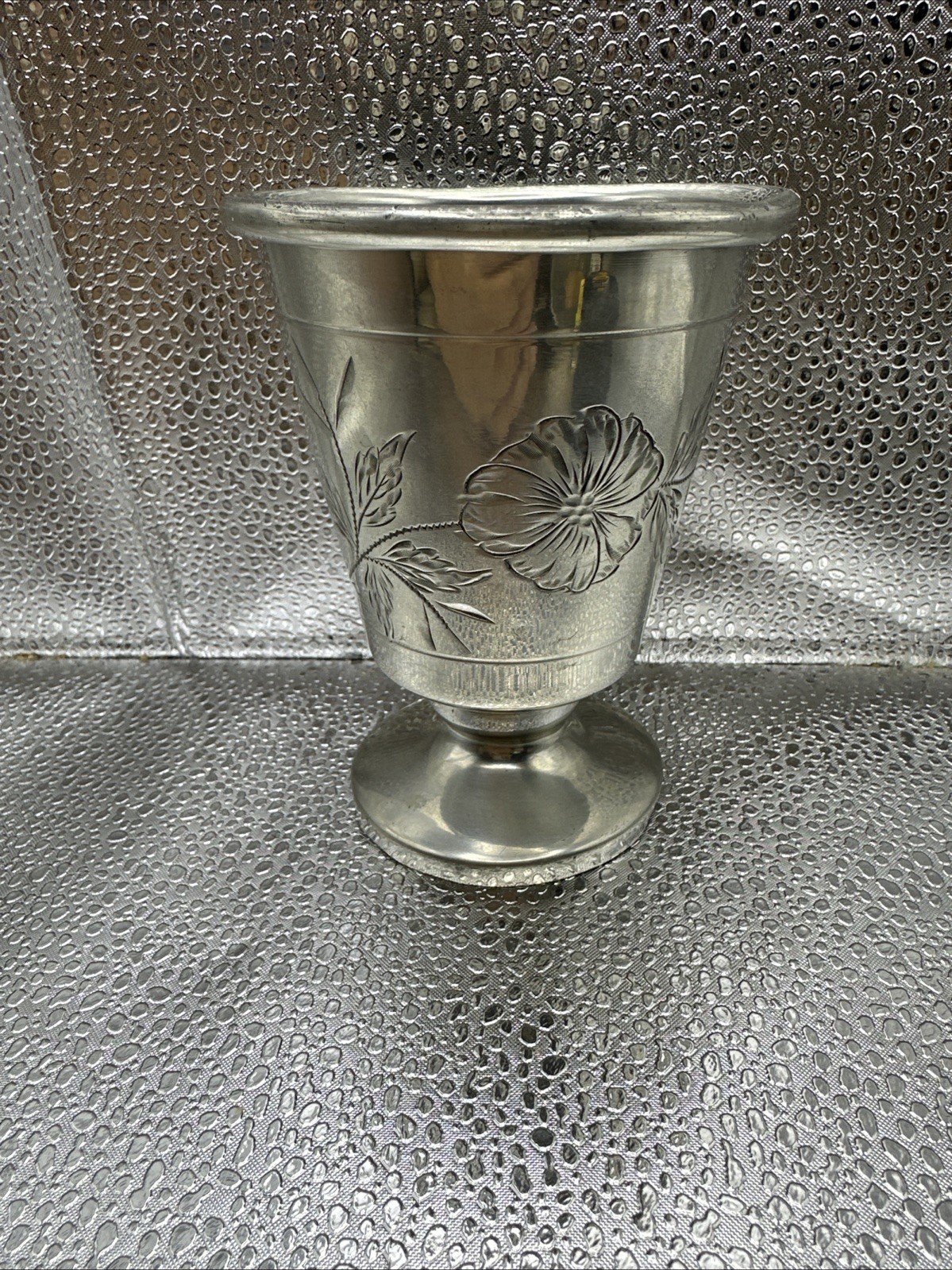 ManhattanQuadruple Plated Silver Etched Footed Cup 4.25”x3.5”