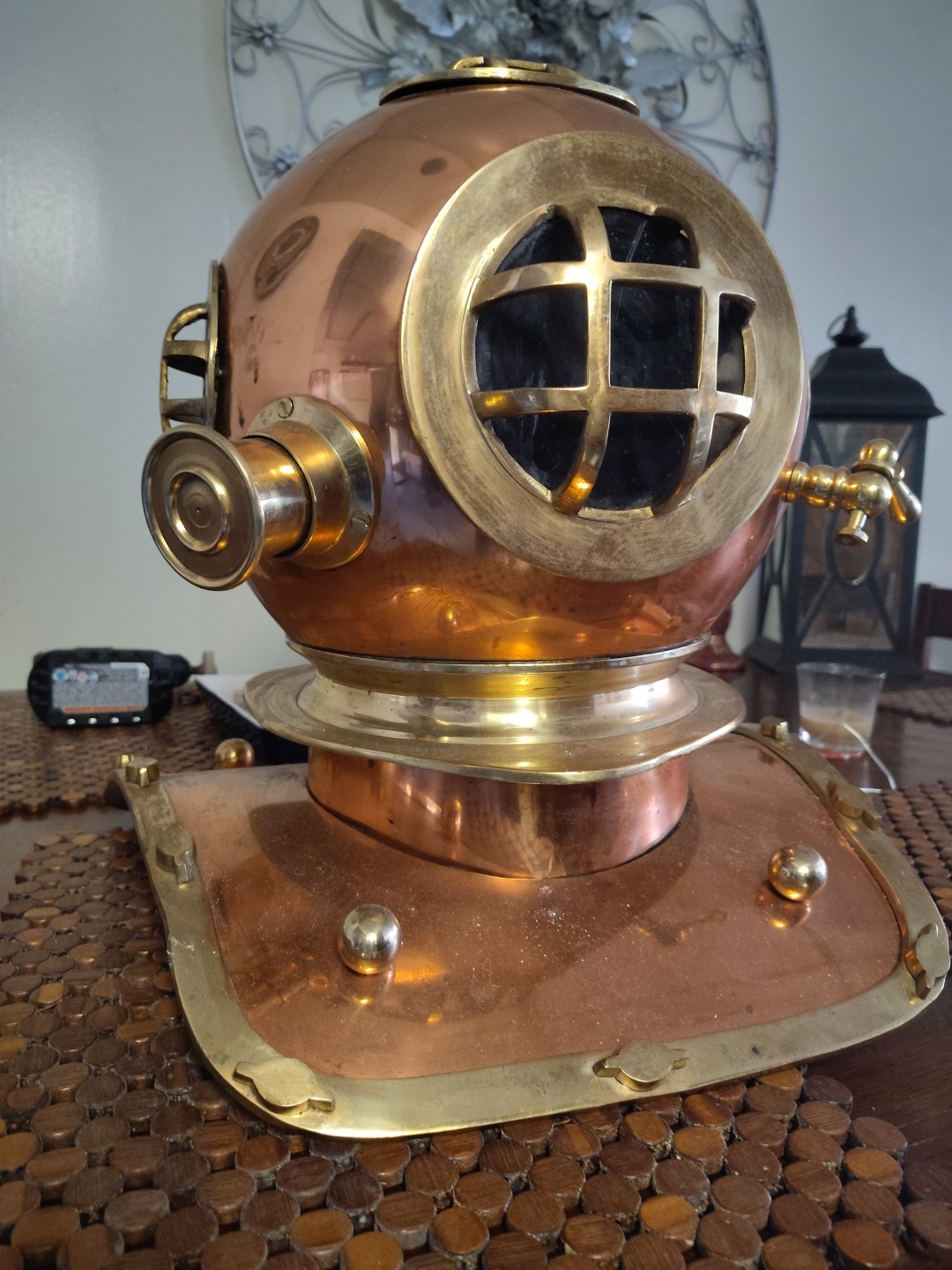 vintage dive helmet brass 18in wonderful condition used for decor