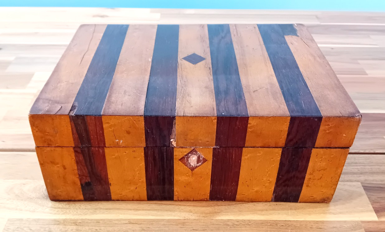 Antique Victorian Mahogany & Walnut Veneer Sewing Work Jewellery Box 4 Repair