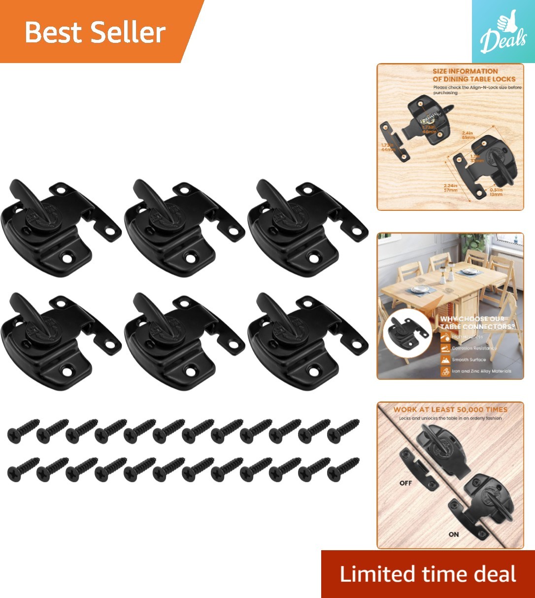 Durable Table Leaf Latch Lock Kit for Extension and Conference Tables – Black