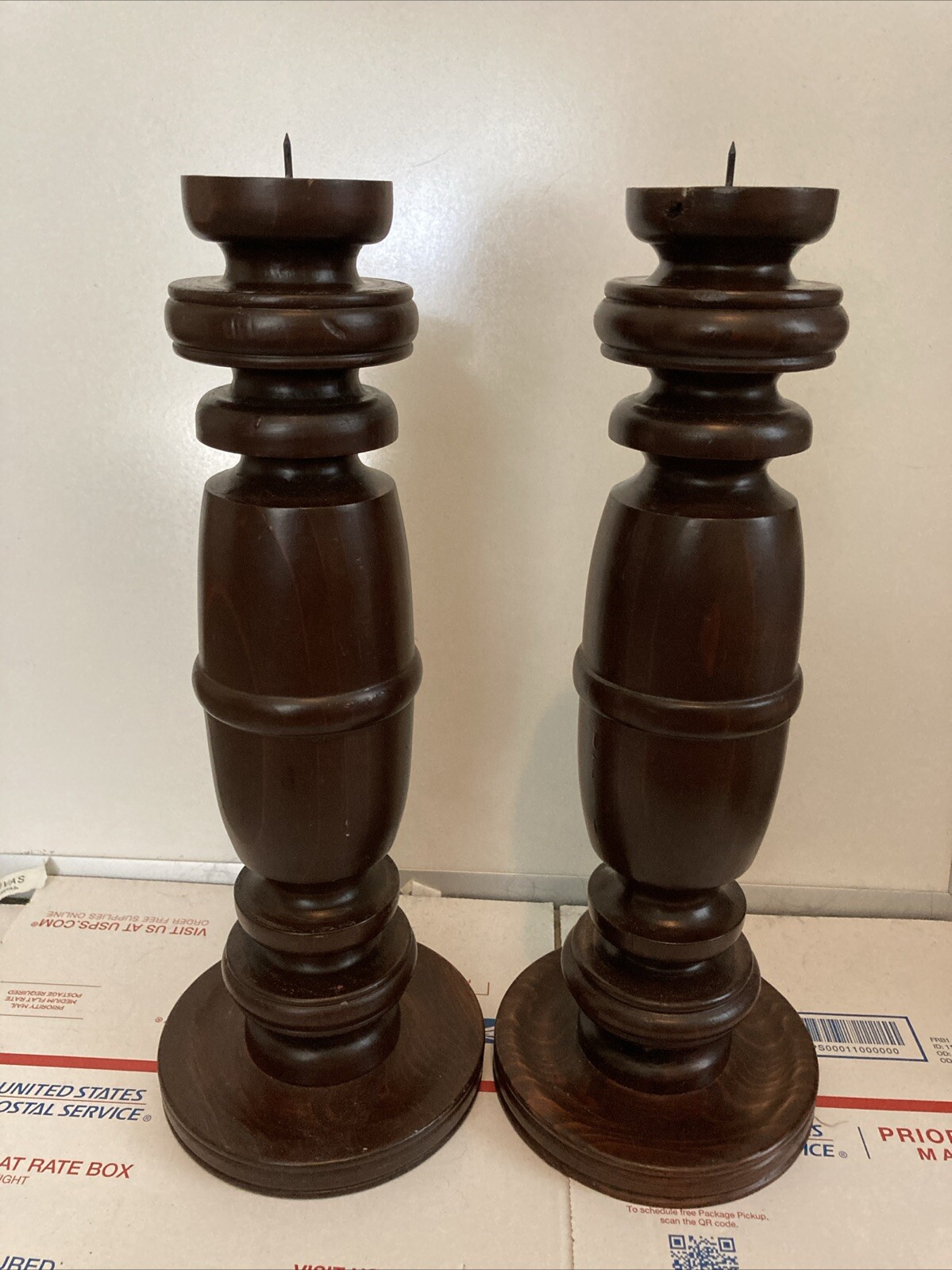 Antique Hand Made Reclaimed Turned Wood Gothic Style Wooden Candle Stick Holder