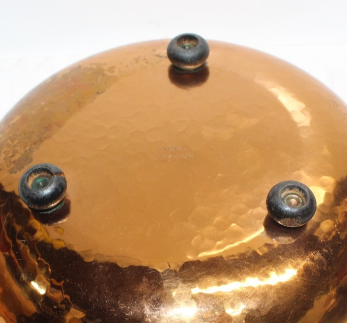 Vintage Covered Copper Dish by Continental Silver Co Hammered Lid Wood Feet 9″D