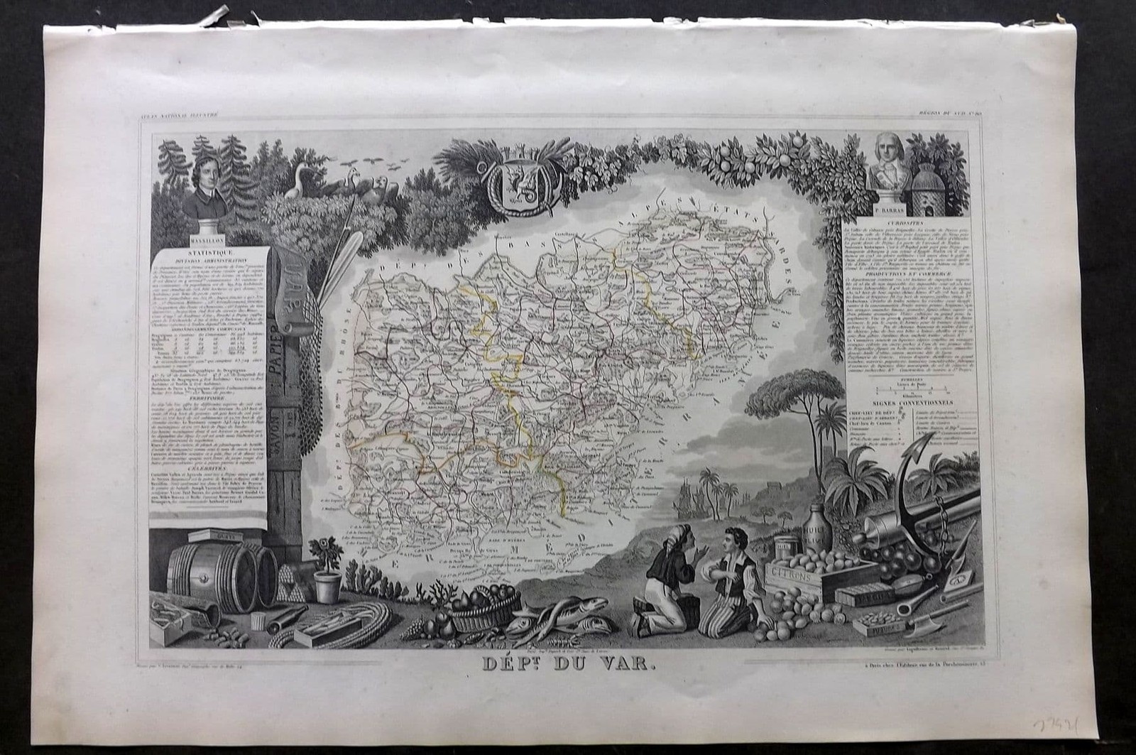 Levasseur 1852 Antique Map. Dept du Var, France