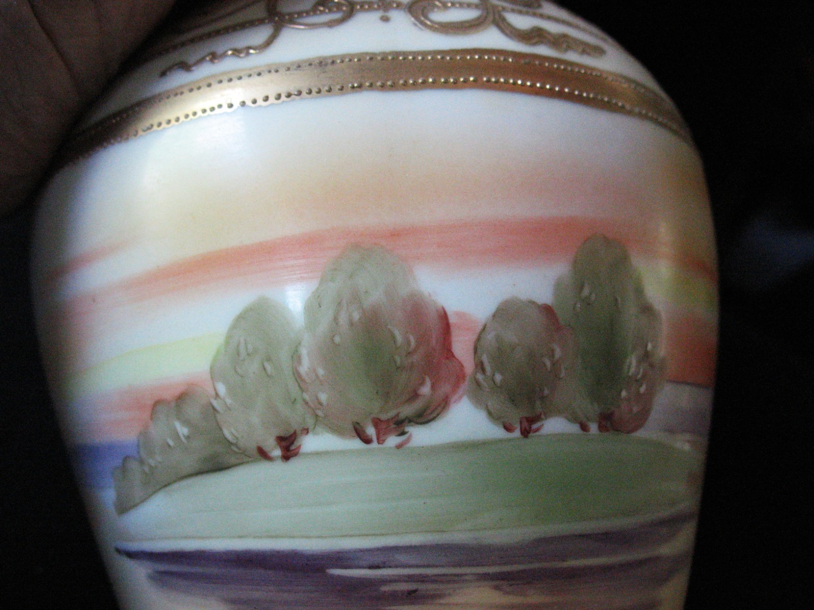 Noritake Morimura Nippon Pitcher/Coffeepot Hand Painted Scenery Gold Moriage