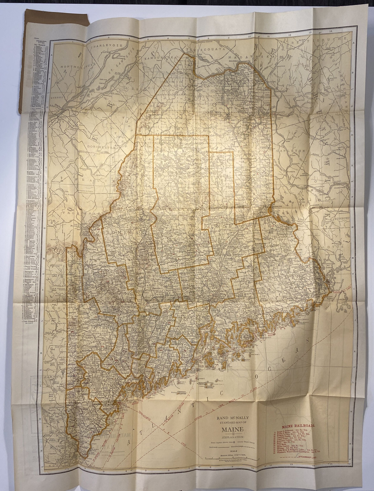 Rand McNally Indexed Pocket Map of Maine, 1921, two-sided folding map