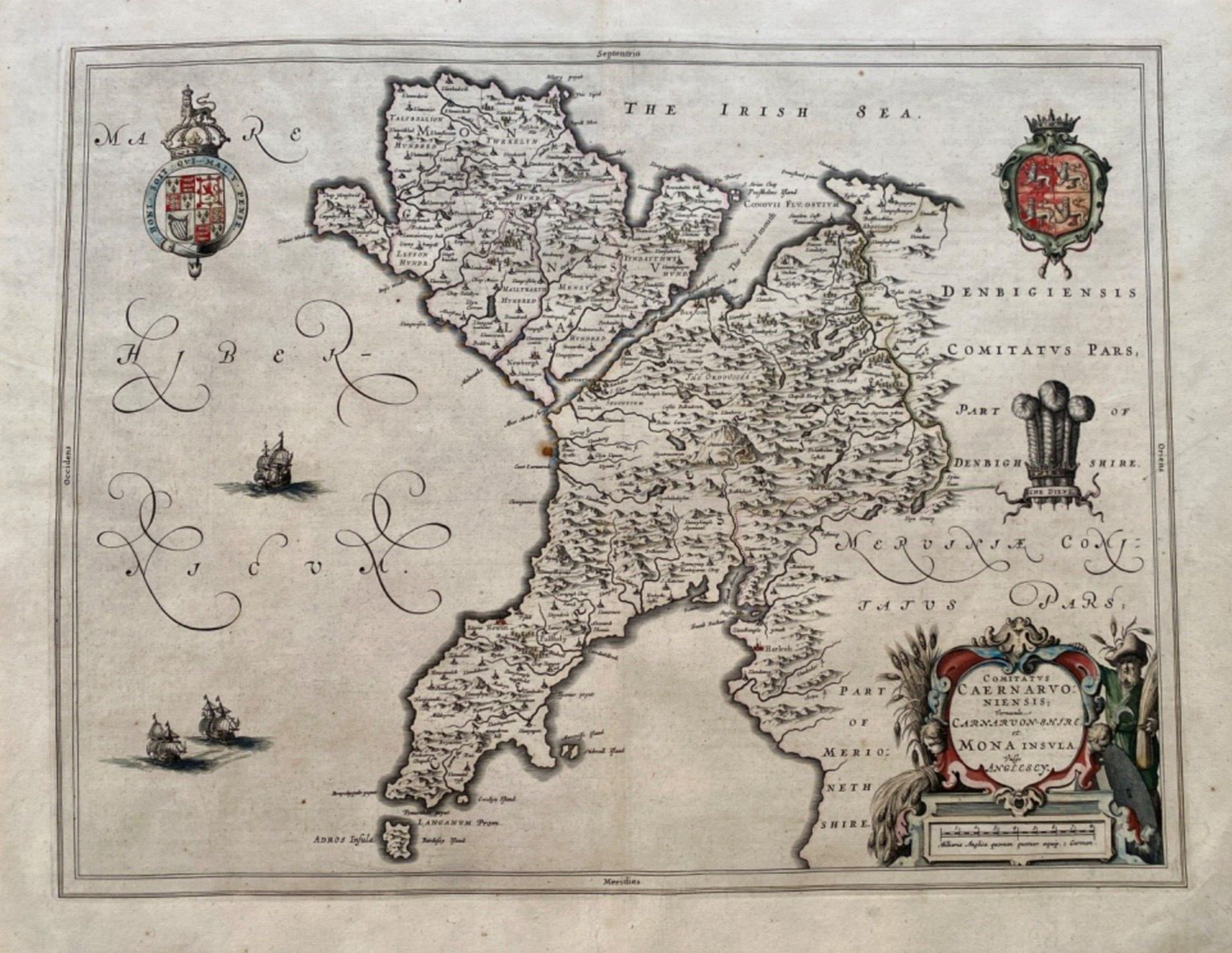 1645 Antique Map; Caernarfonshire & Anglesey. Blaeu. Very Good