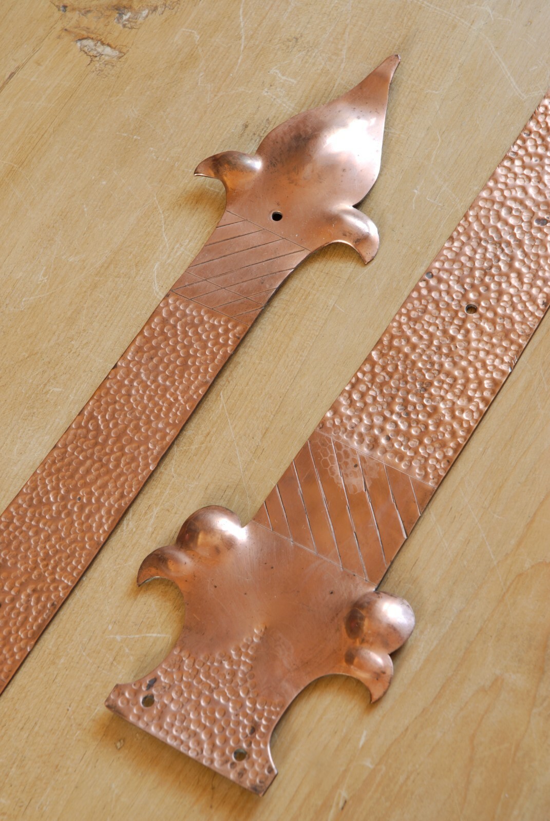 Large Copper Door Plate Arts & Crafts Vintage Door Hardware Bracket 20.5″ Long