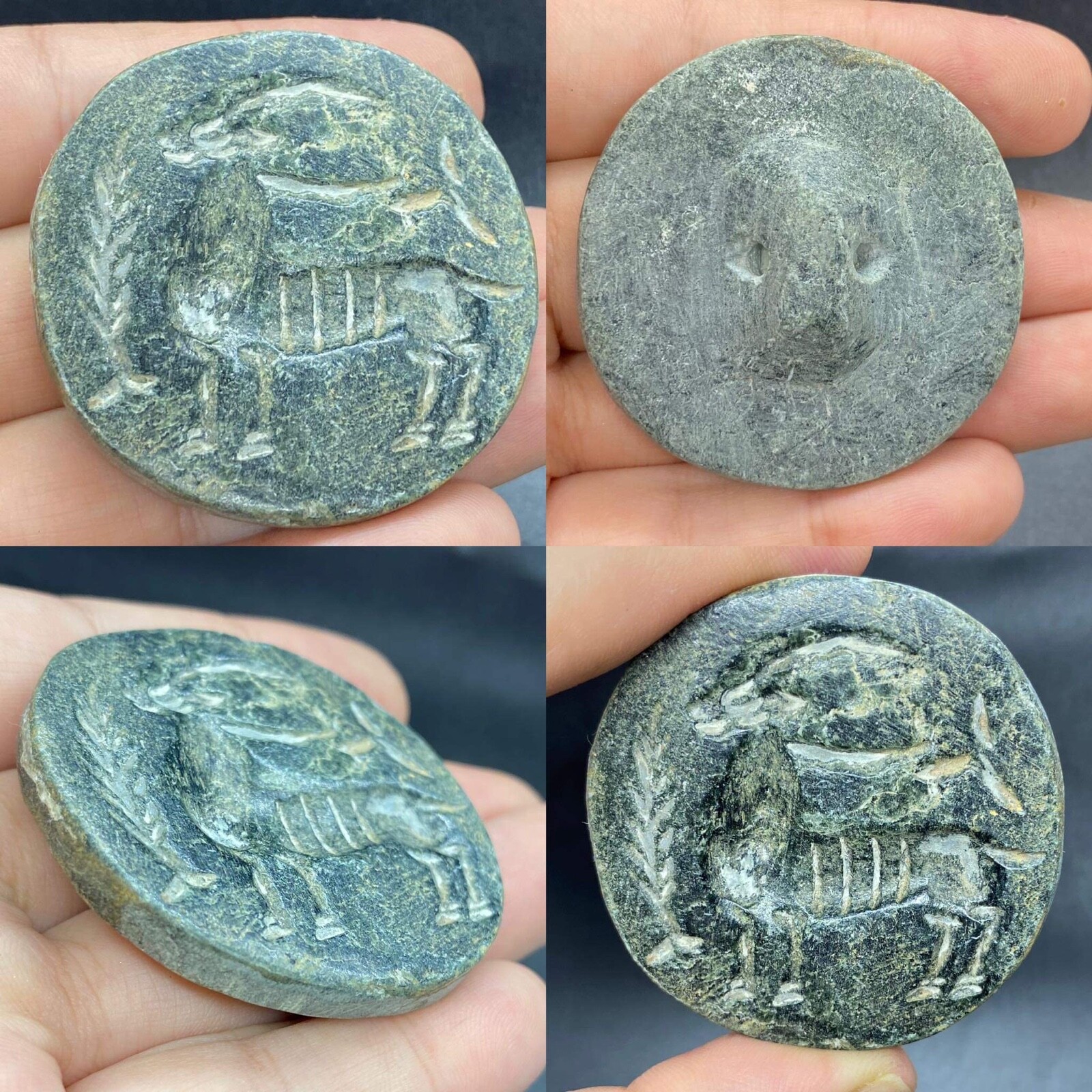 Chorlite Stone Very Unique Round Ram Animal Engraved Stamp Bead
