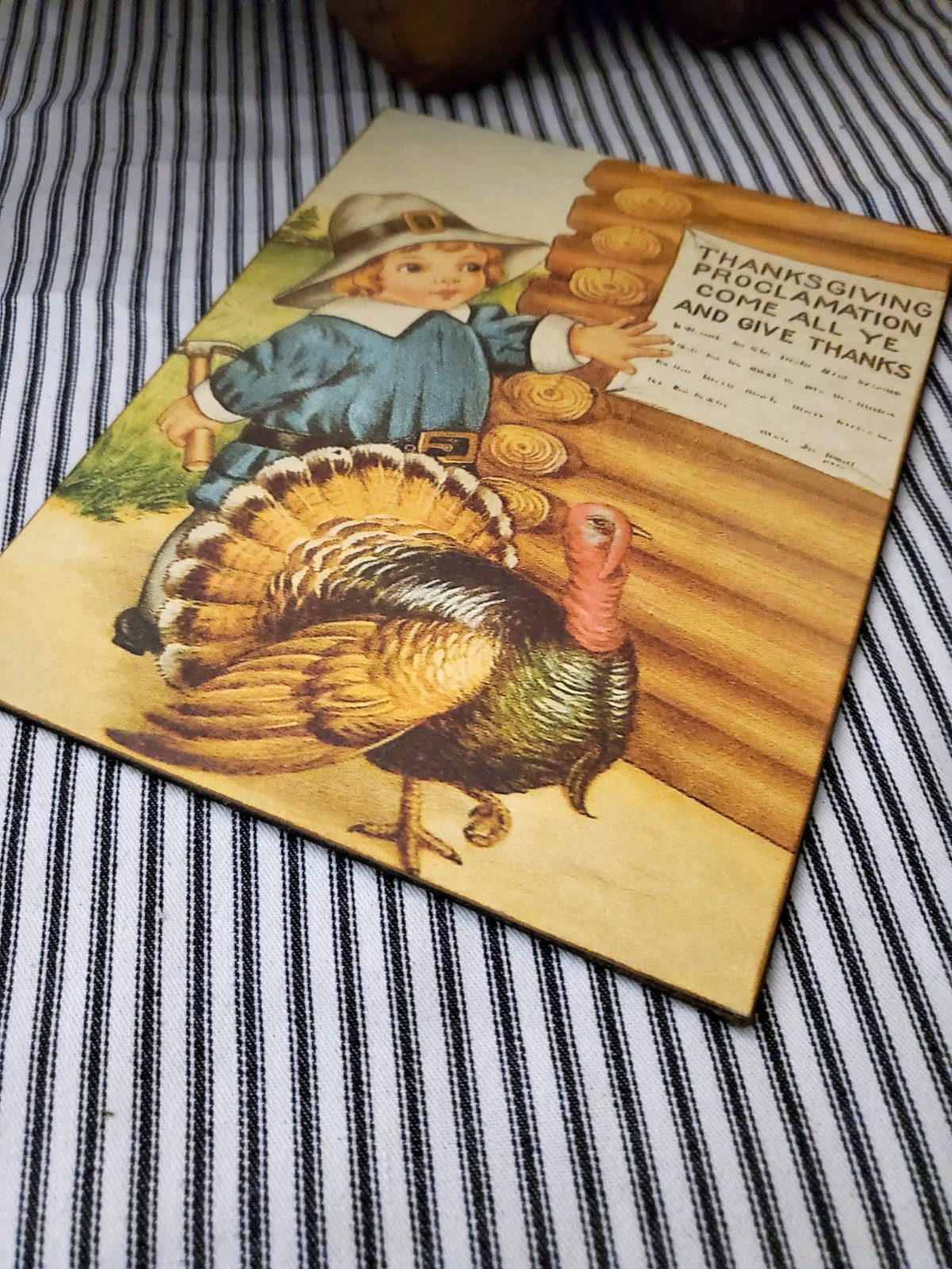 ADORABLE RETRO PRIMITIVE VINTAGE STYLE FALL THANKSGIVING BOY PILGRIM TURKEY SIGN