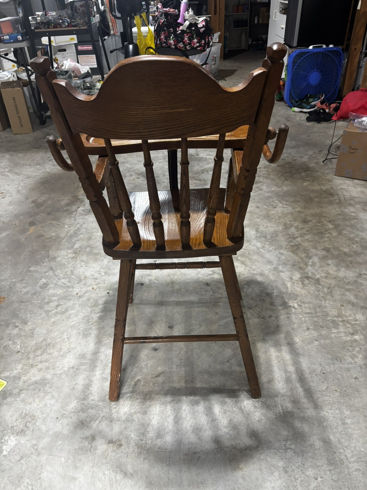 Vintage Solid Oak Pressed Back High Chair | Ornate Carved Wood | Mid-Century