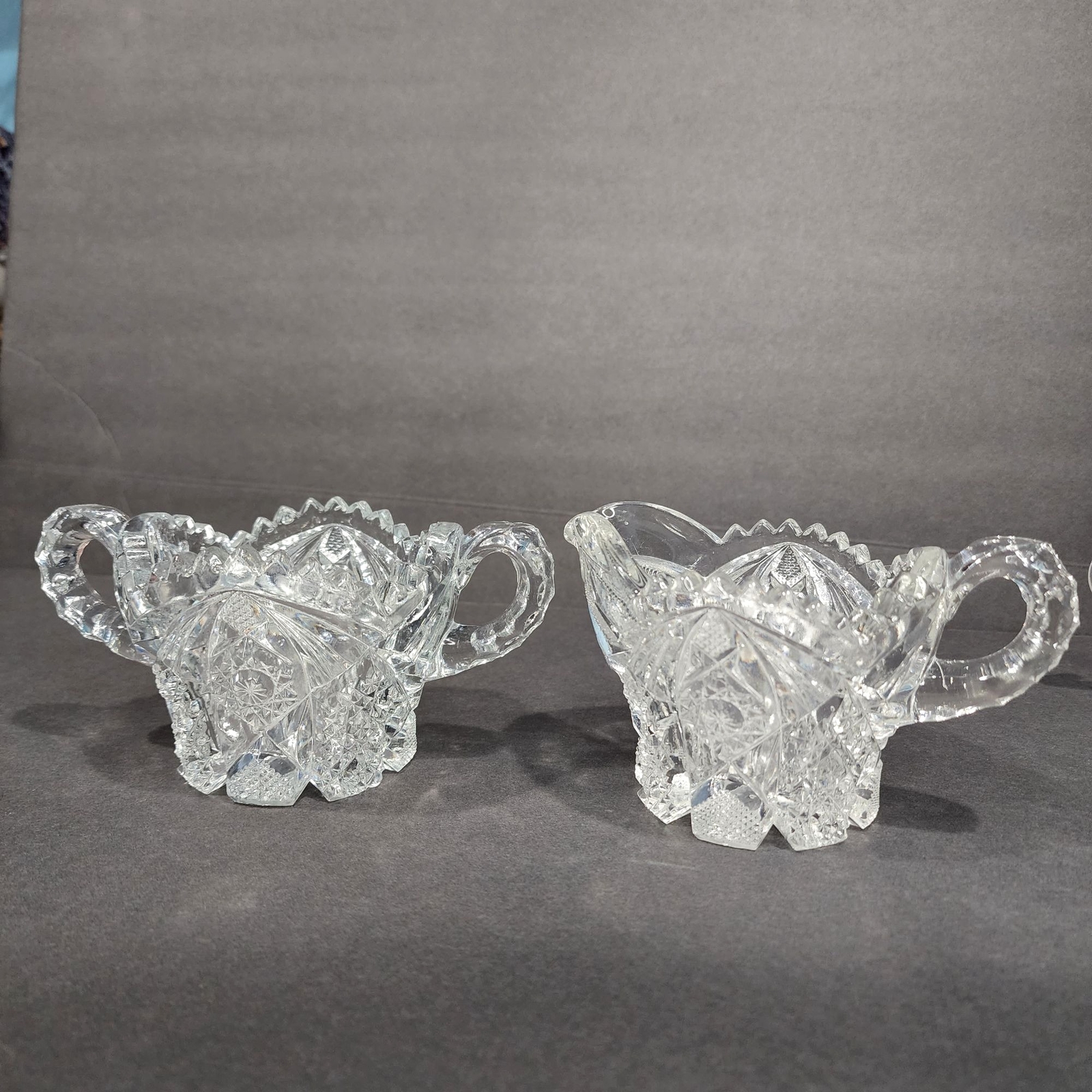 Antique 1915 Imperial Glass Nucut Crystal Ware # 555 Sugar Bowl And Creamer Set