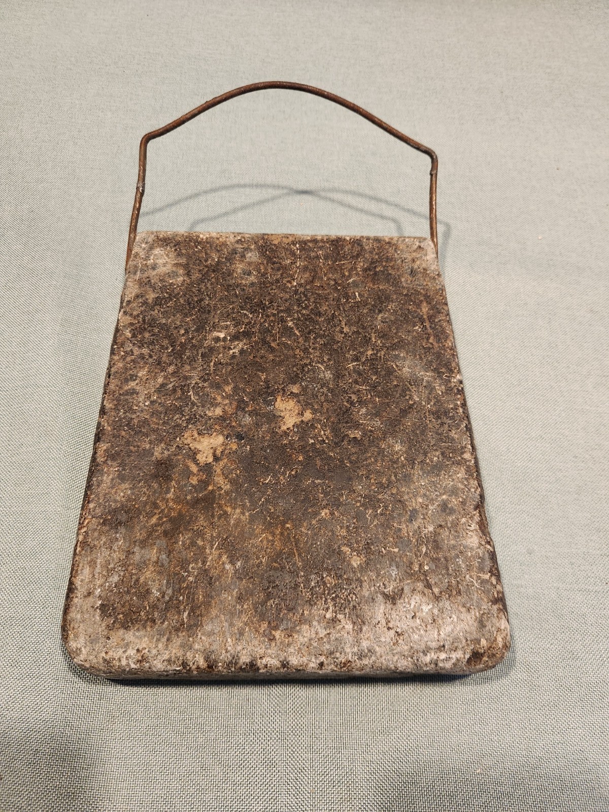 Antique Original Soapstone Bed Sleigh Buggy Foot Warmer 7″ x 9″ Wire Handle