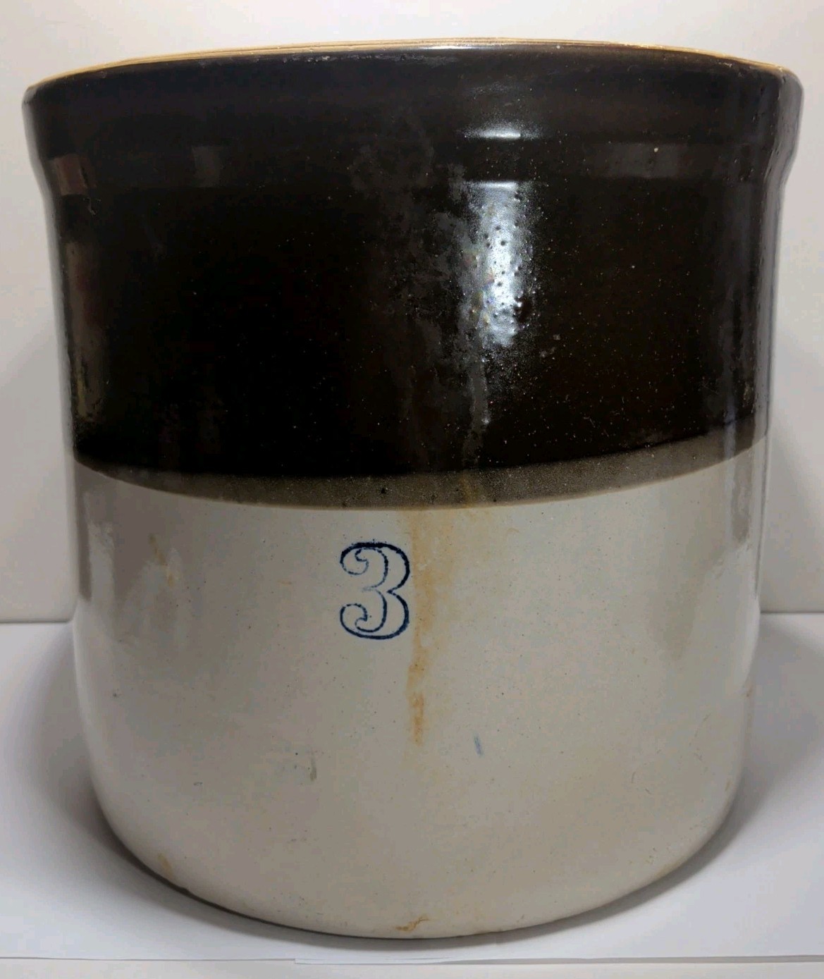 ✨VINTAGE✨ #3 PRIMITIVE Two Tone STONEWARE Heavy CROCK – Antique Pottery