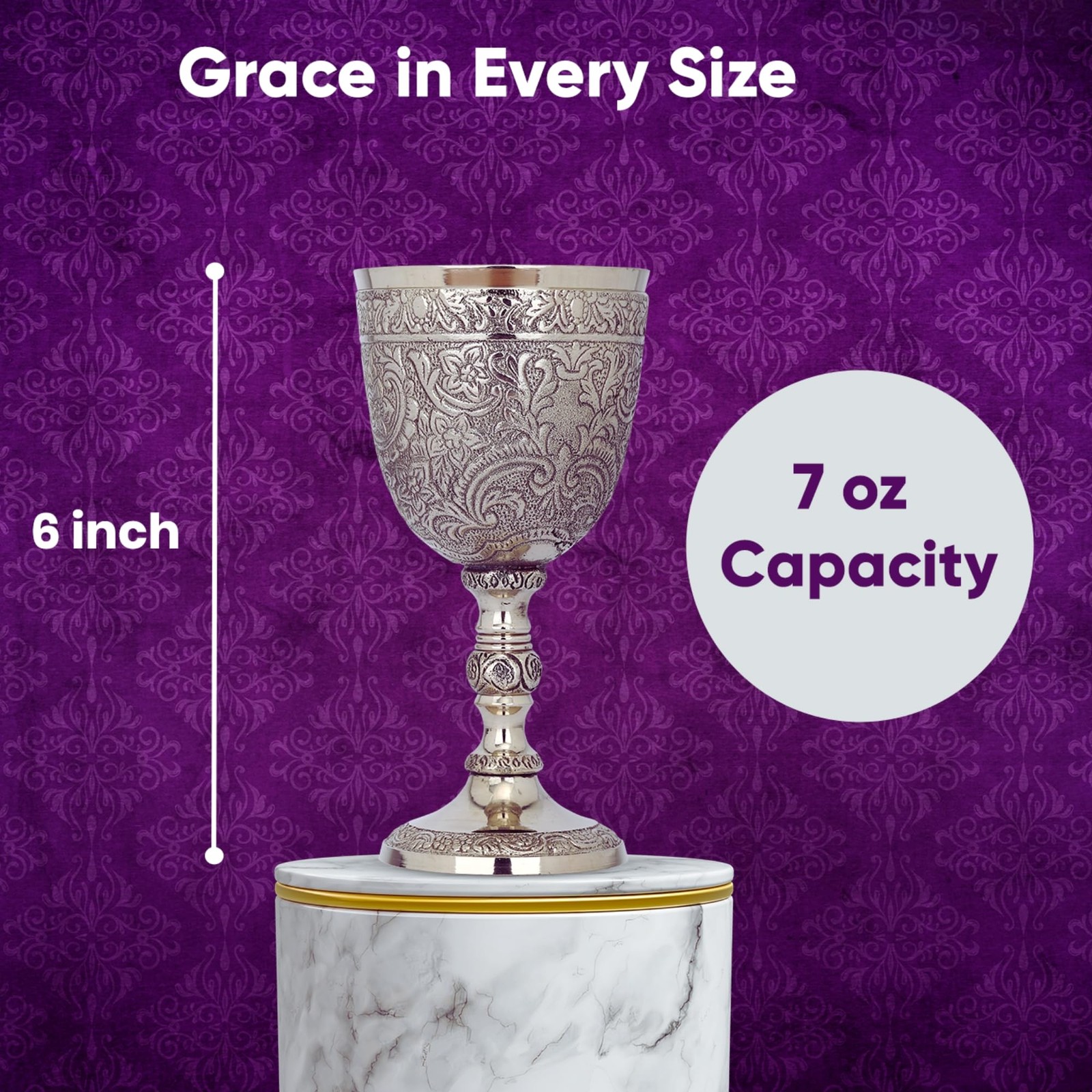 REPLICARTZ Gold Embossed Chalice Goblet – 7.1 Ounces, Brass
