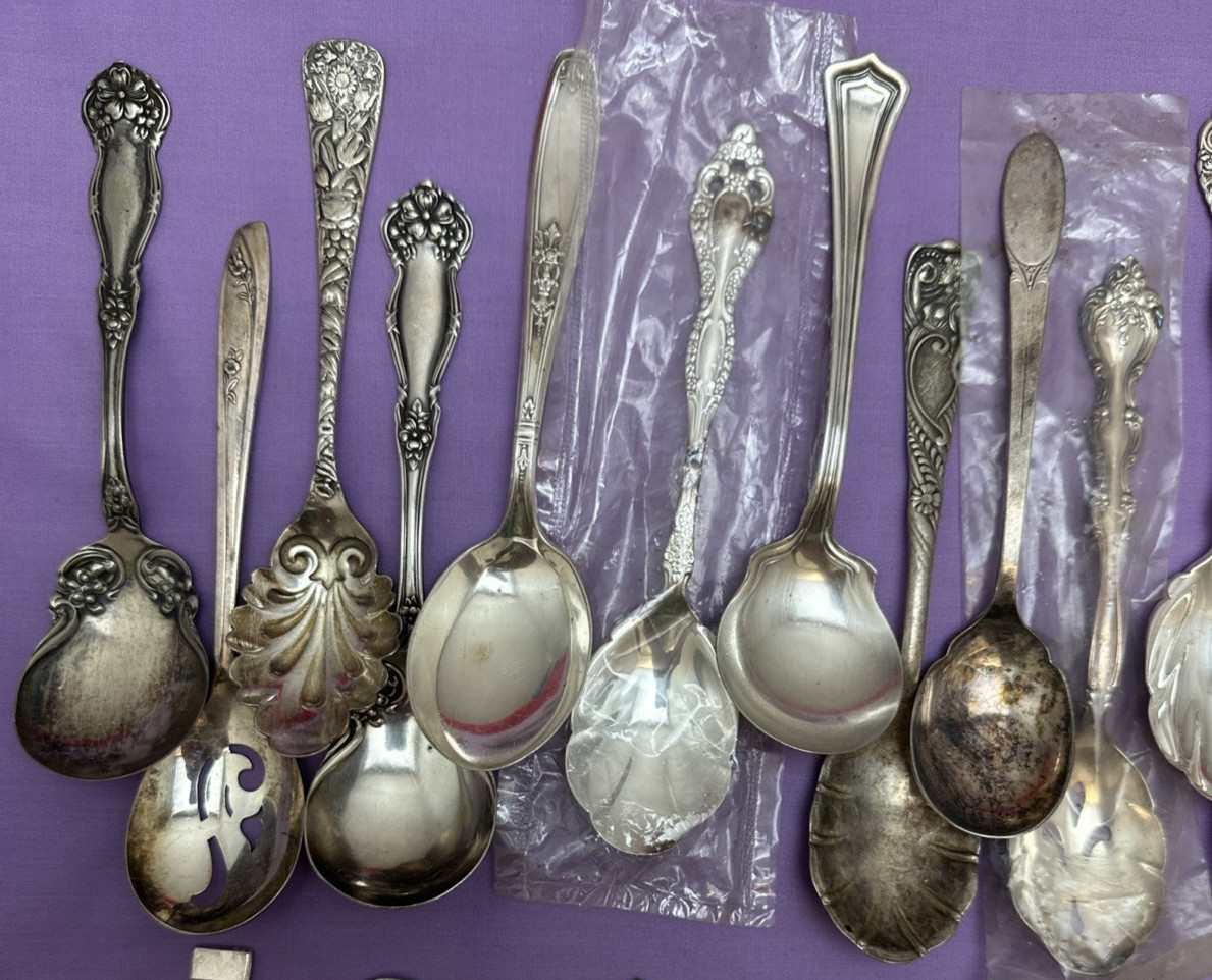 30 Pc Antique to Vintage Mix Silverplated SUGAR SPOONS SHELLS SHOVELS & SIFTERS