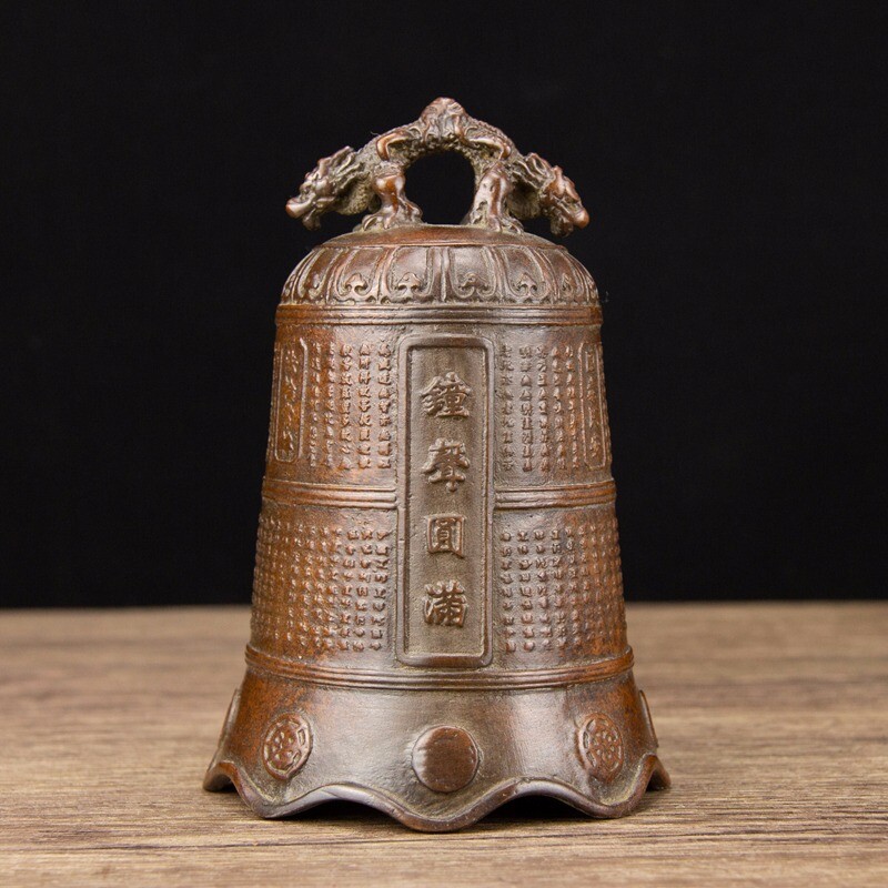 16 CM China Bronze bell Old Brass bell animal beast horologe