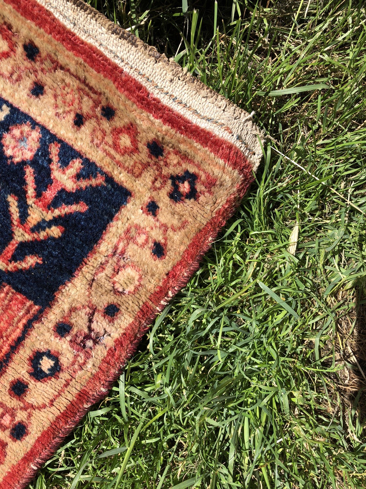 Afghan rug Antique vintage Turkmen pictorial hand woven distressed 84″ x 59″