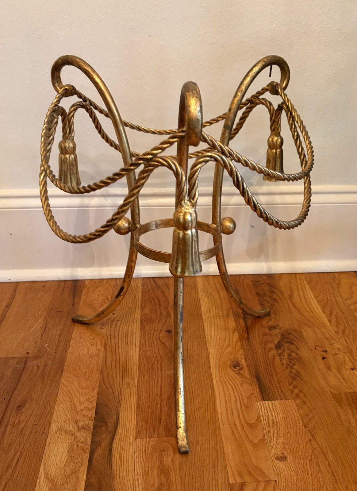 Vintage Hollywood Regency Gilt Gold Rope Tassel Side End Table BASE, Italy – 18″