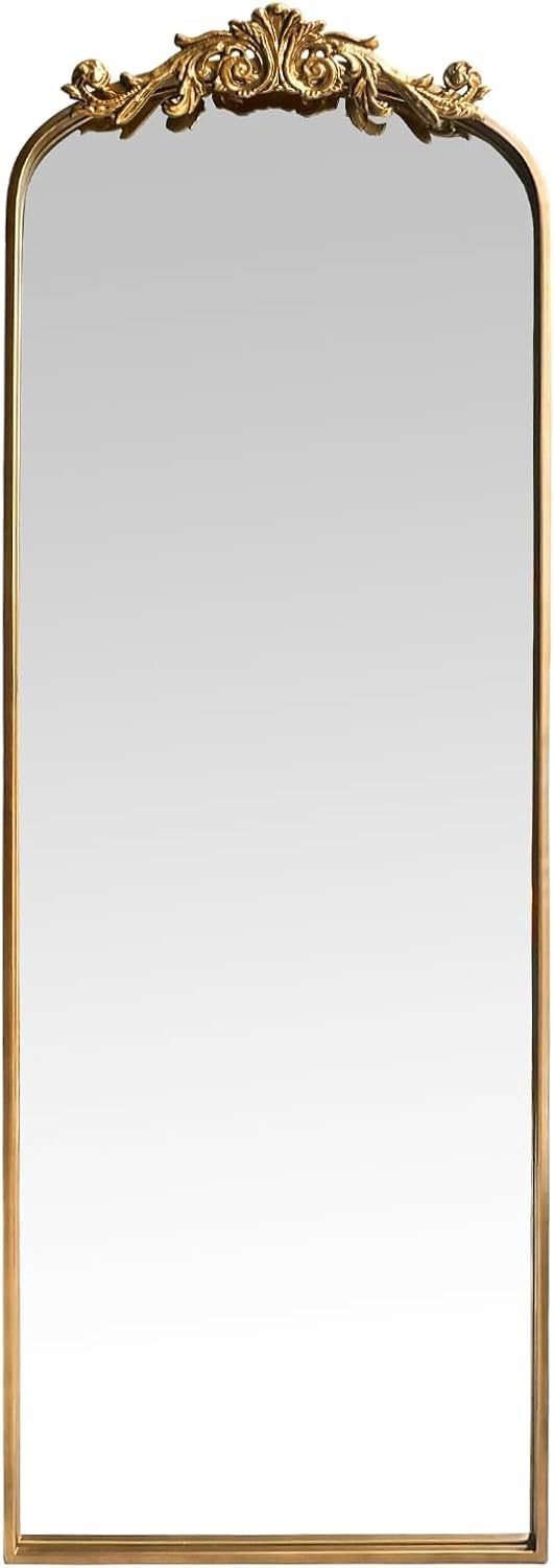 Large Gold Antique Mirror, Tall Arched Floor Mirror,Ornate Design Vintage Wall M