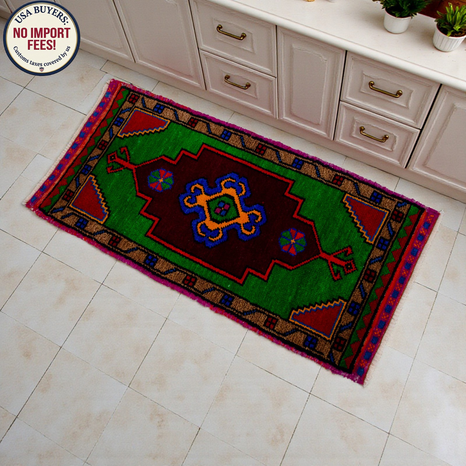 Vintage Turkish Rug Handmade Small Rug, Wool Doormat, Kitchen Rug, 2×3 ft approx