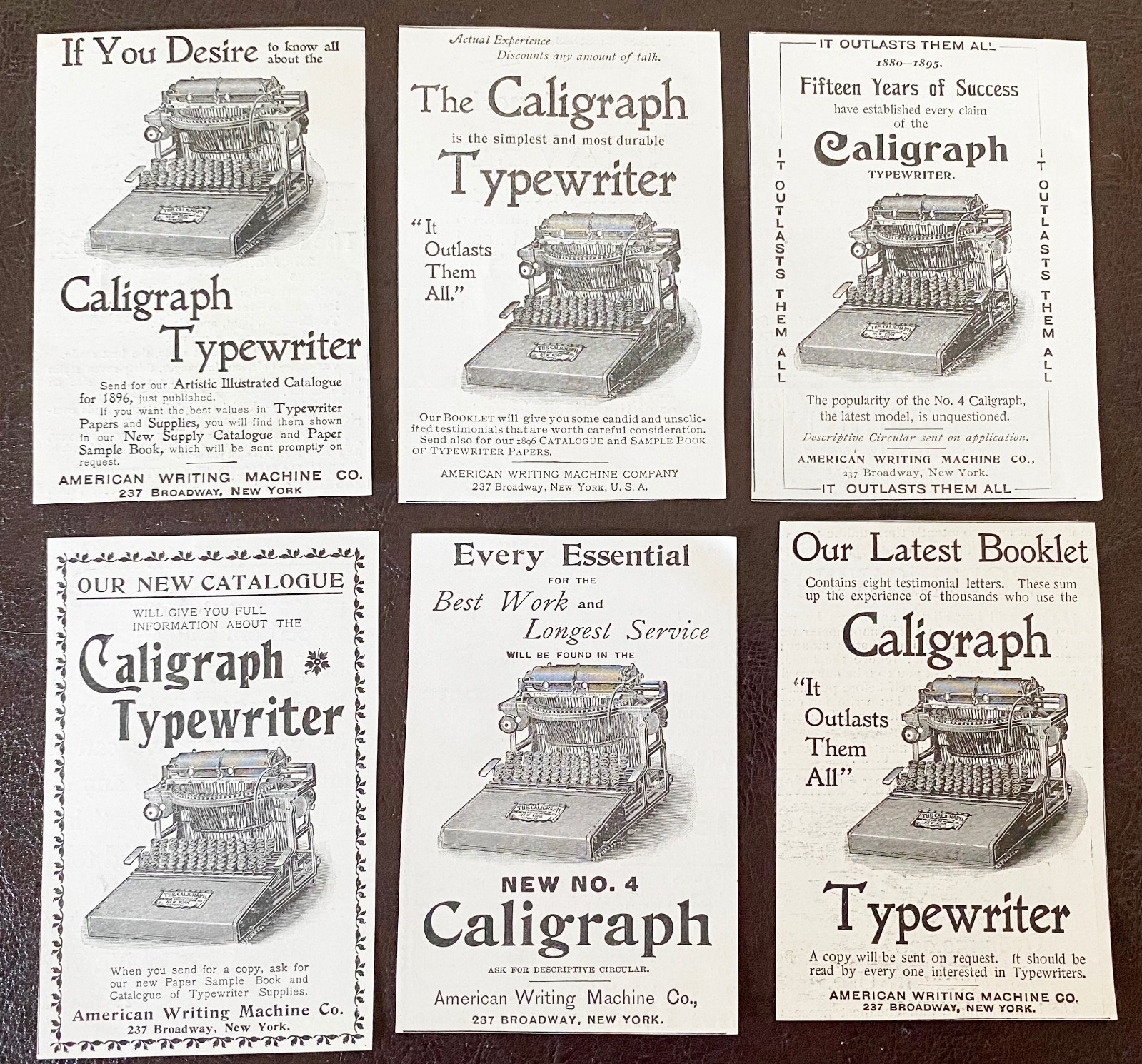CALIGRAPH American Writing Machine Co. c1895-1896 Vtg Typewriter Print Ad Lot 6!