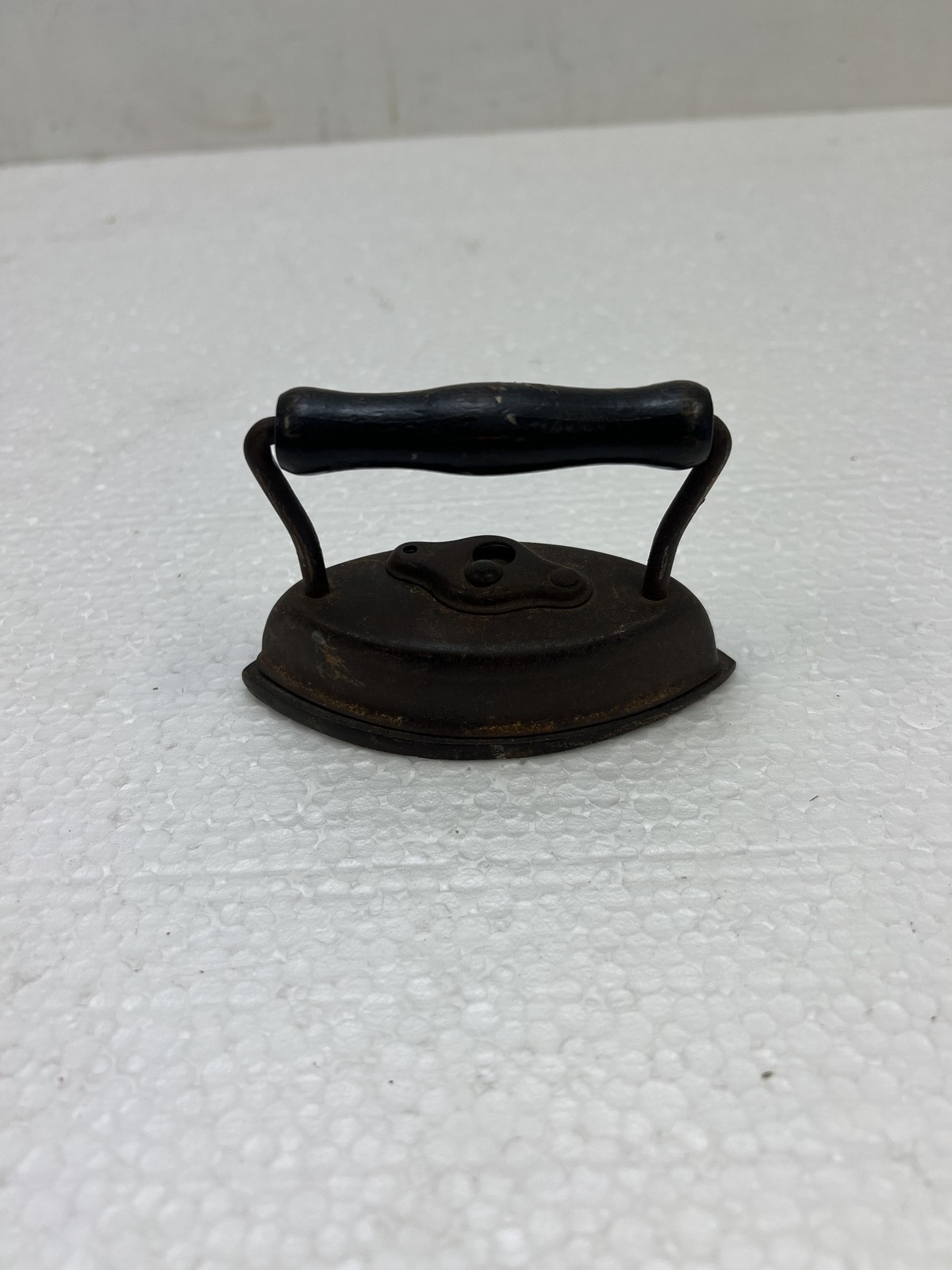 Antique Dover Sad Iron SALESMAN SAMPLE Primitive Cast Iron w Wood Handle Vintage