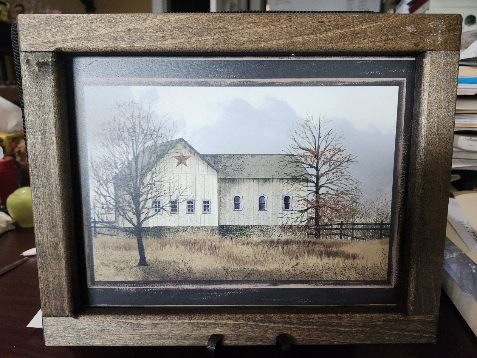 Primitive country 13 1/2″ X 10 7/8″ Print featuring old gray barn with trees