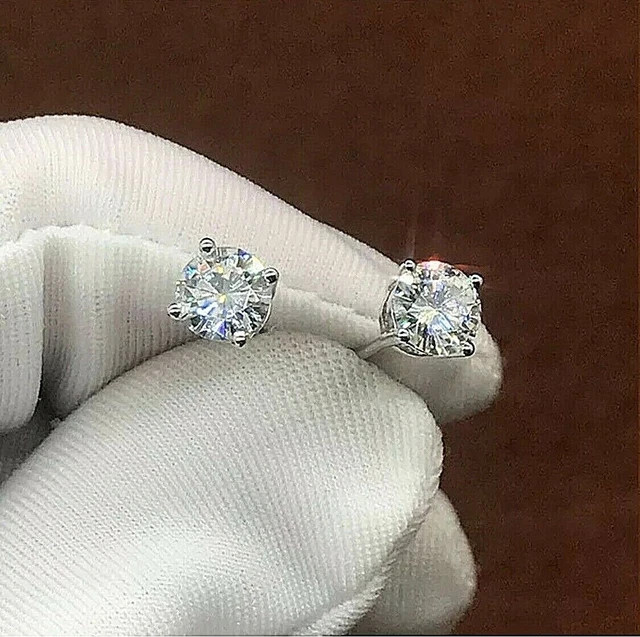 2CT Round Lab Created Diamond Push Back Stud Earrings 14K White Gold Plated