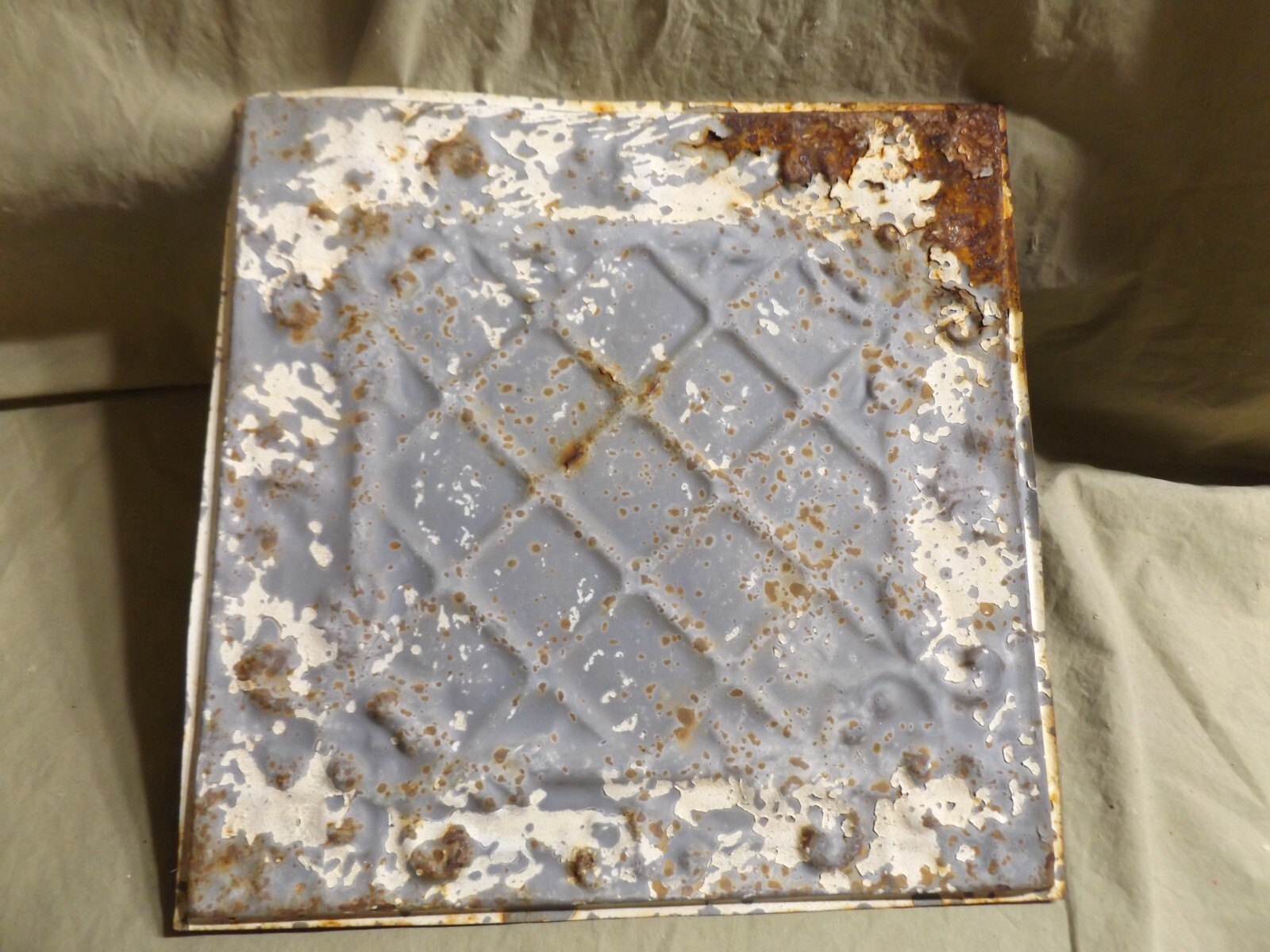 Antique Architectural Emboss Pressed Tin Ceiling Panel Distressed ~12.5″ Sq