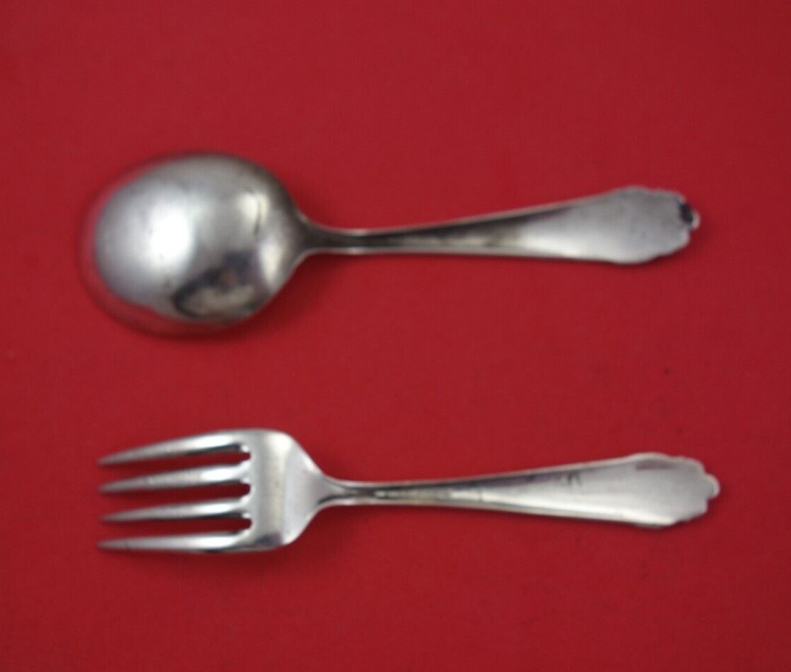 American Metal Crafts by Amcraft Sterling Silver Baby Set 2pc 4 3/4″ Infant