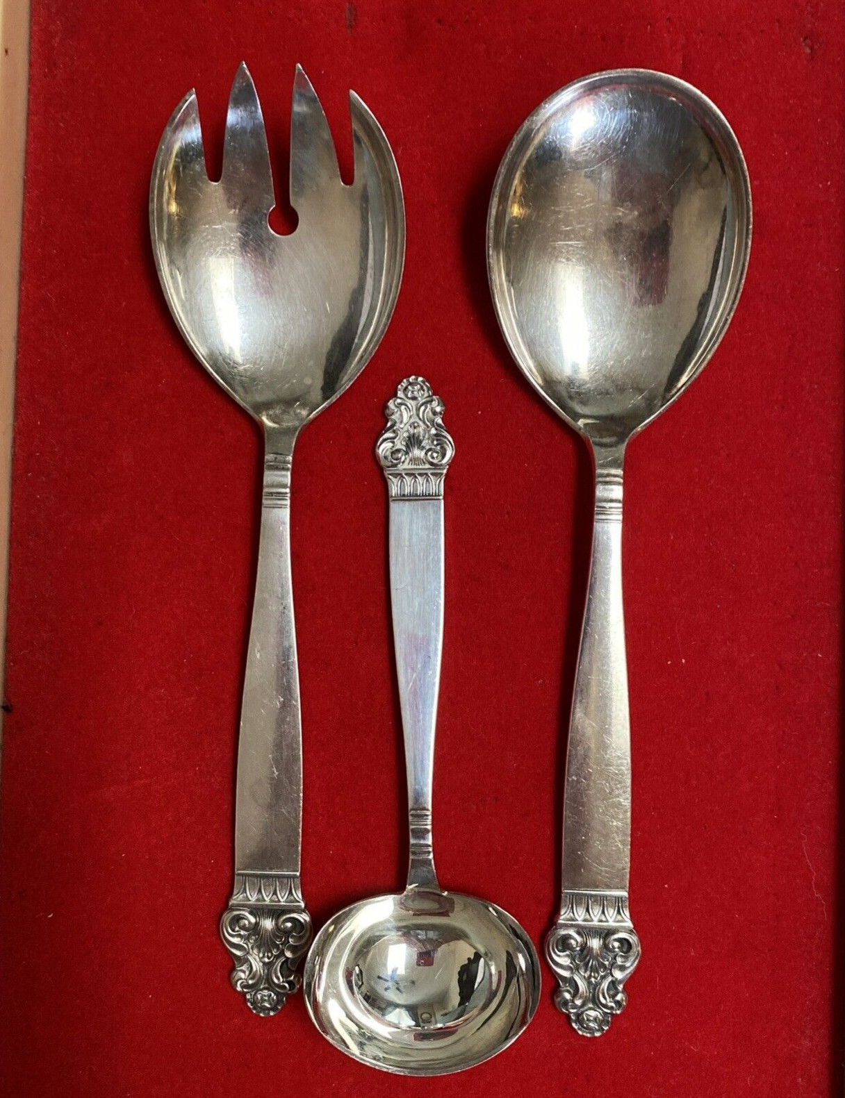 TH MathInsen EPNS 8″ Salad Serving Set Fork & Spoon plus 6″ Ladle Norway Vidar