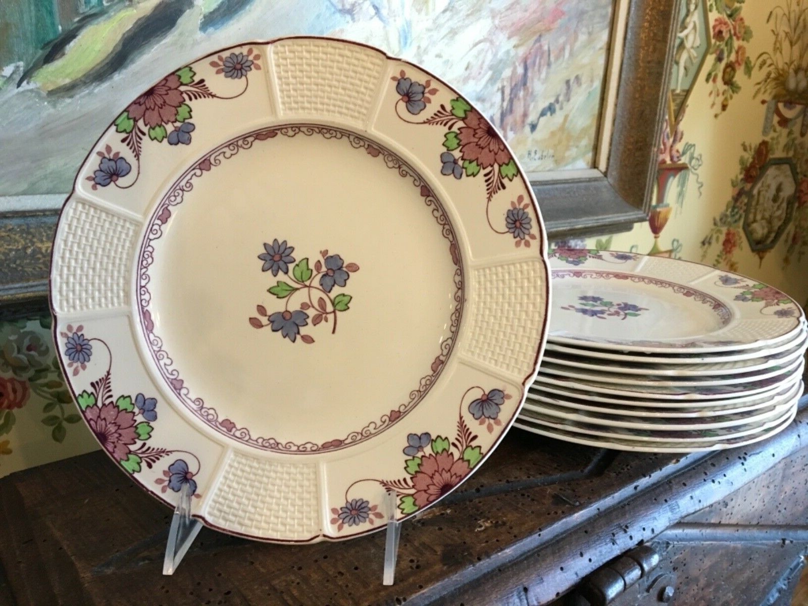English Wedgwood Luncheon Plates Staffordshire Saxon Etruria Set of Eleven