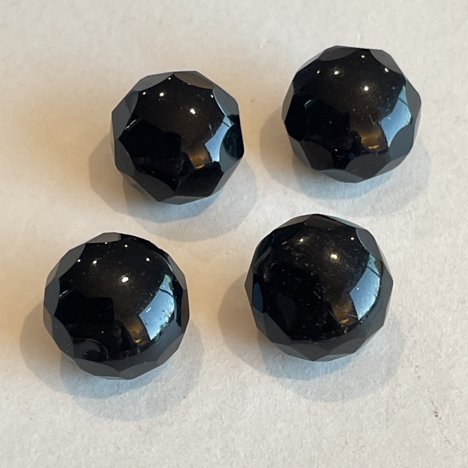 Beautiful Faceted Chunky Black Glass Antique Buttons Set Of 4 Self Shank