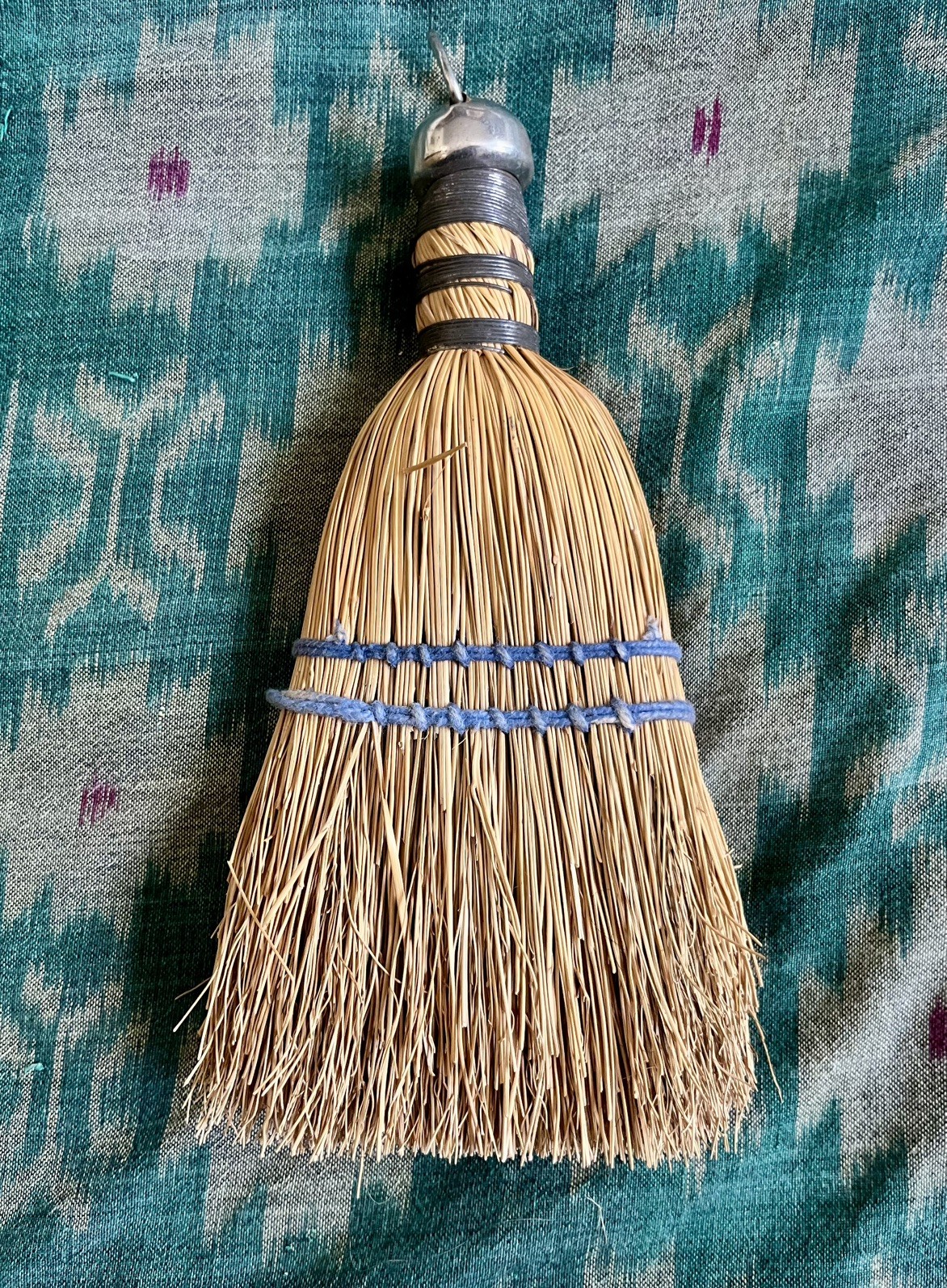 Vintage Straw Whisk Broom Primitive Hearth Corn Straw Hand Brush Wire WrapRustic