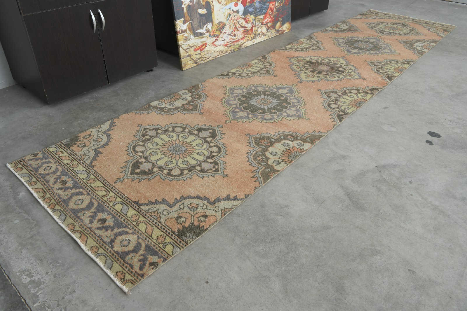 3×12 rug runner, turkish vintage oushak runner rug, hand-knotted wool runner,198