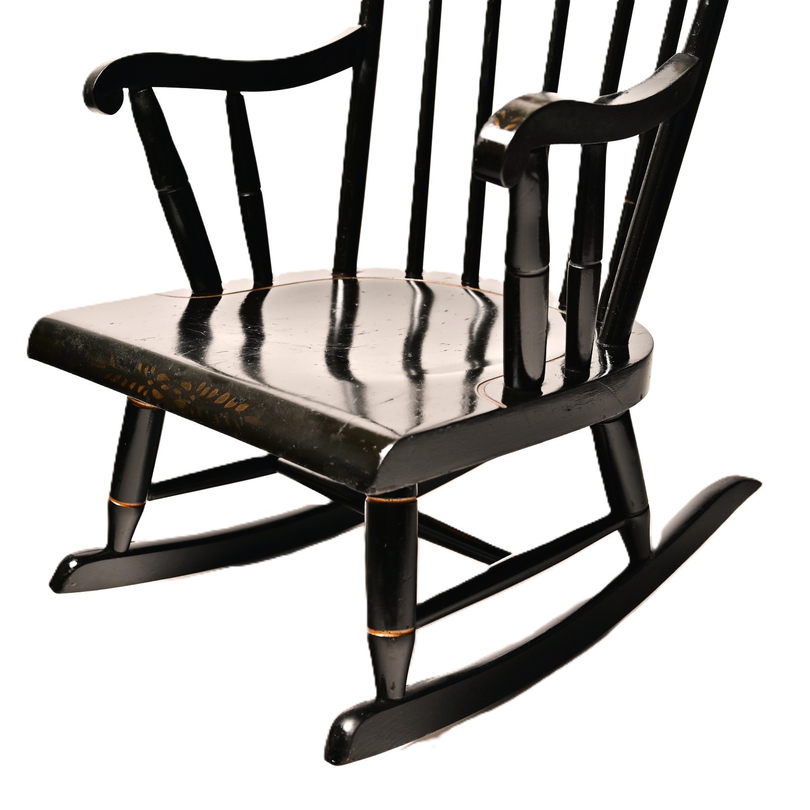 NICHOLS & STONE Hitchcock Original Vintage Signed Ebonized Childs Rocking Chair