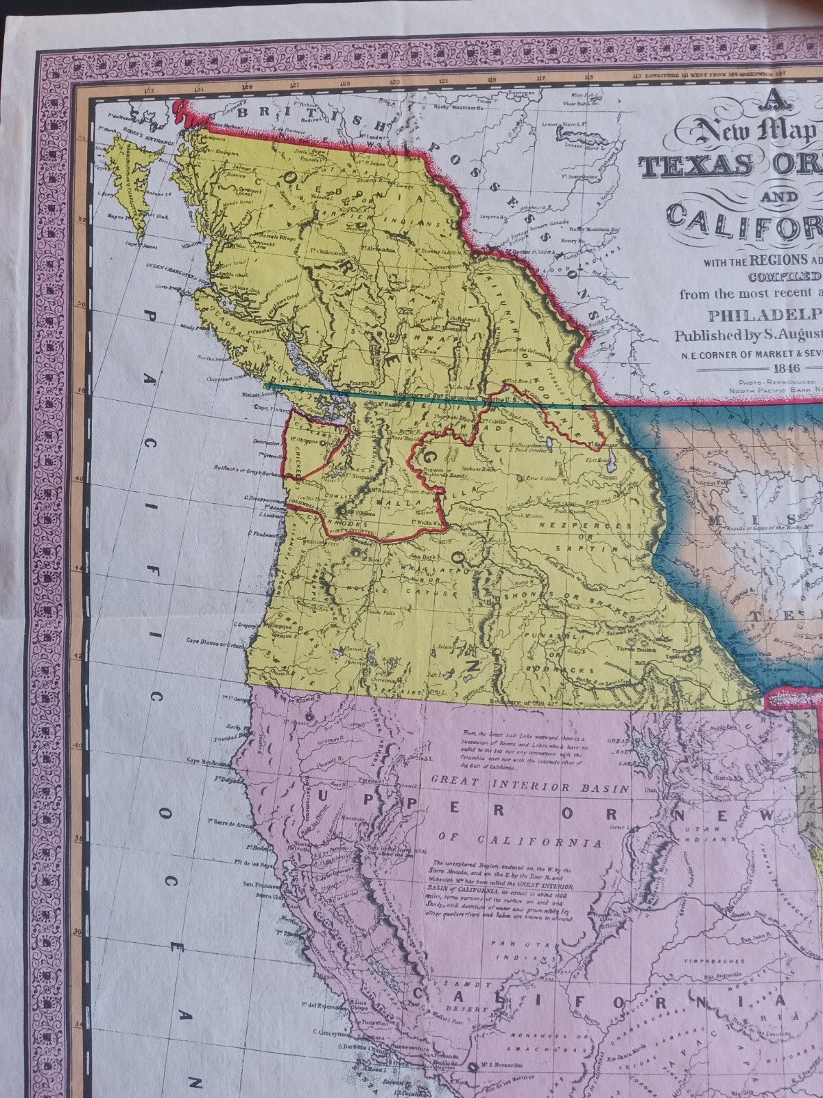 2-Original Mitchell Maps:1846 Upper California,&Oregon-Framed &1925 Rep.of Texas