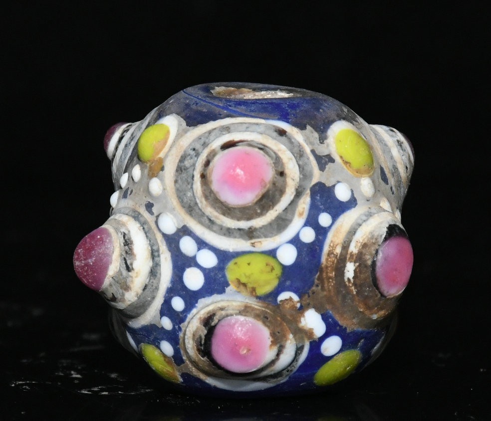 0.9″Chinese Hongshan Culture Coloured Glaze Dzi Lucky Bead Amulet Pendant